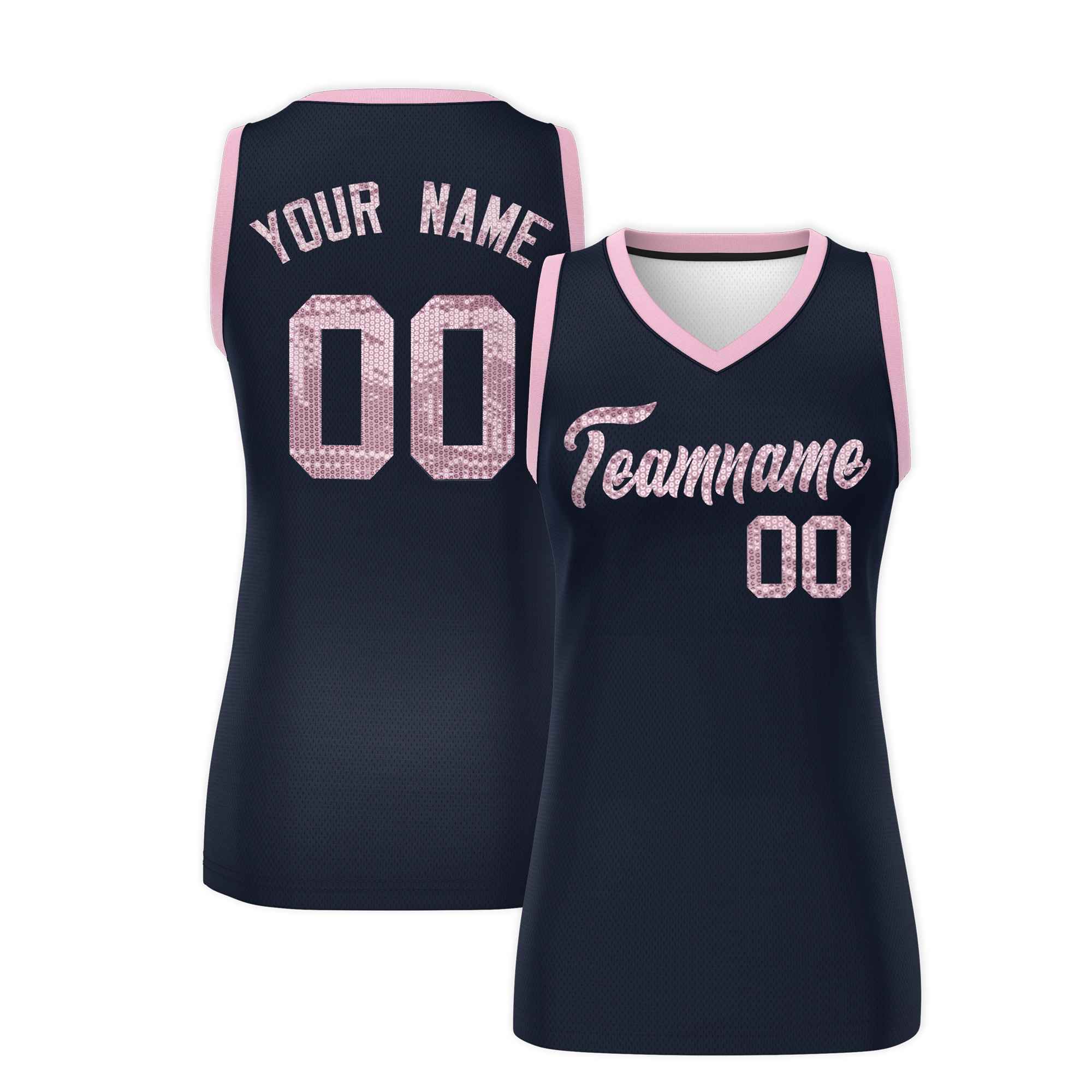 Custom Navy Light Pink Women Basketball Jersey Dress