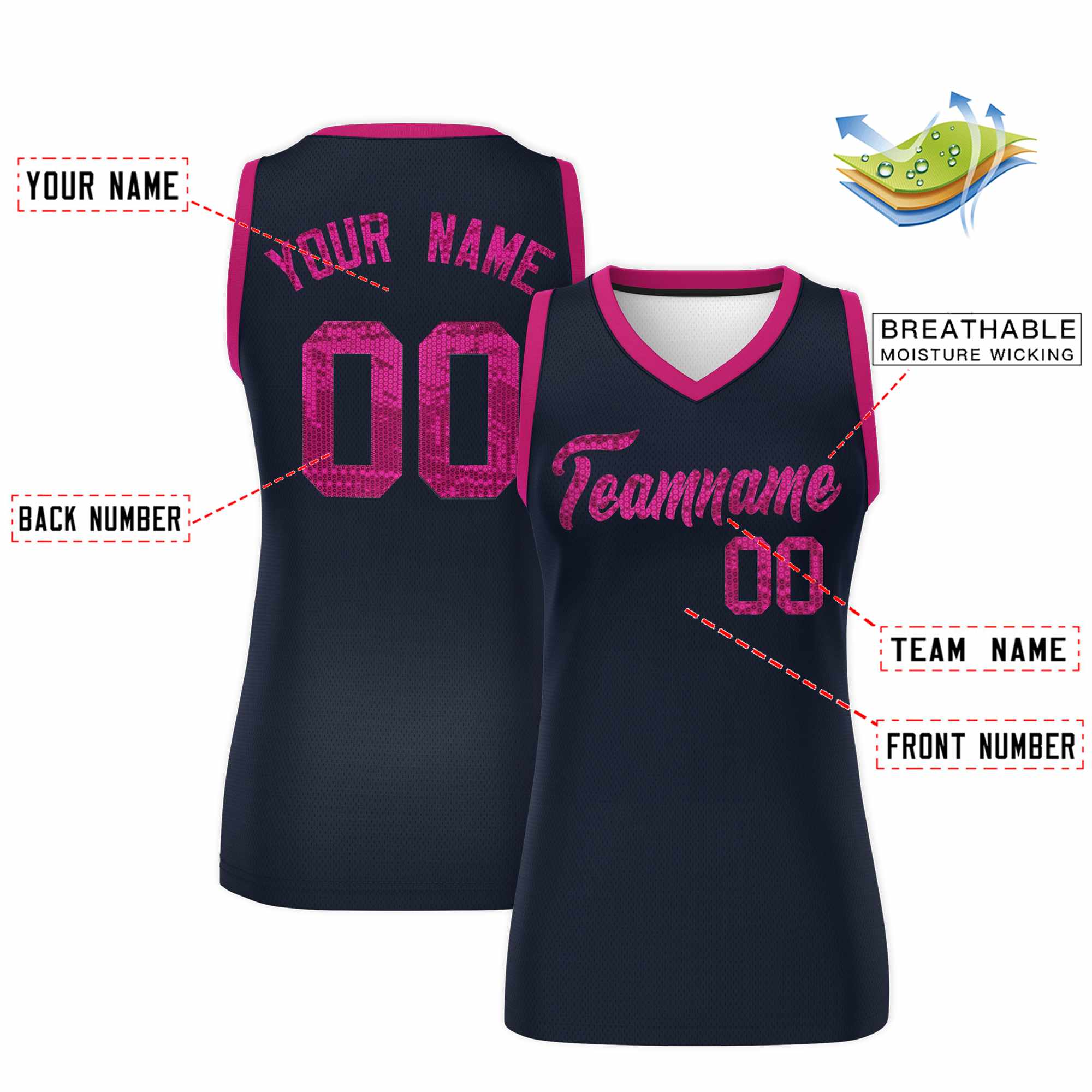 Custom Navy Pink Women Basketball Jersey Dress