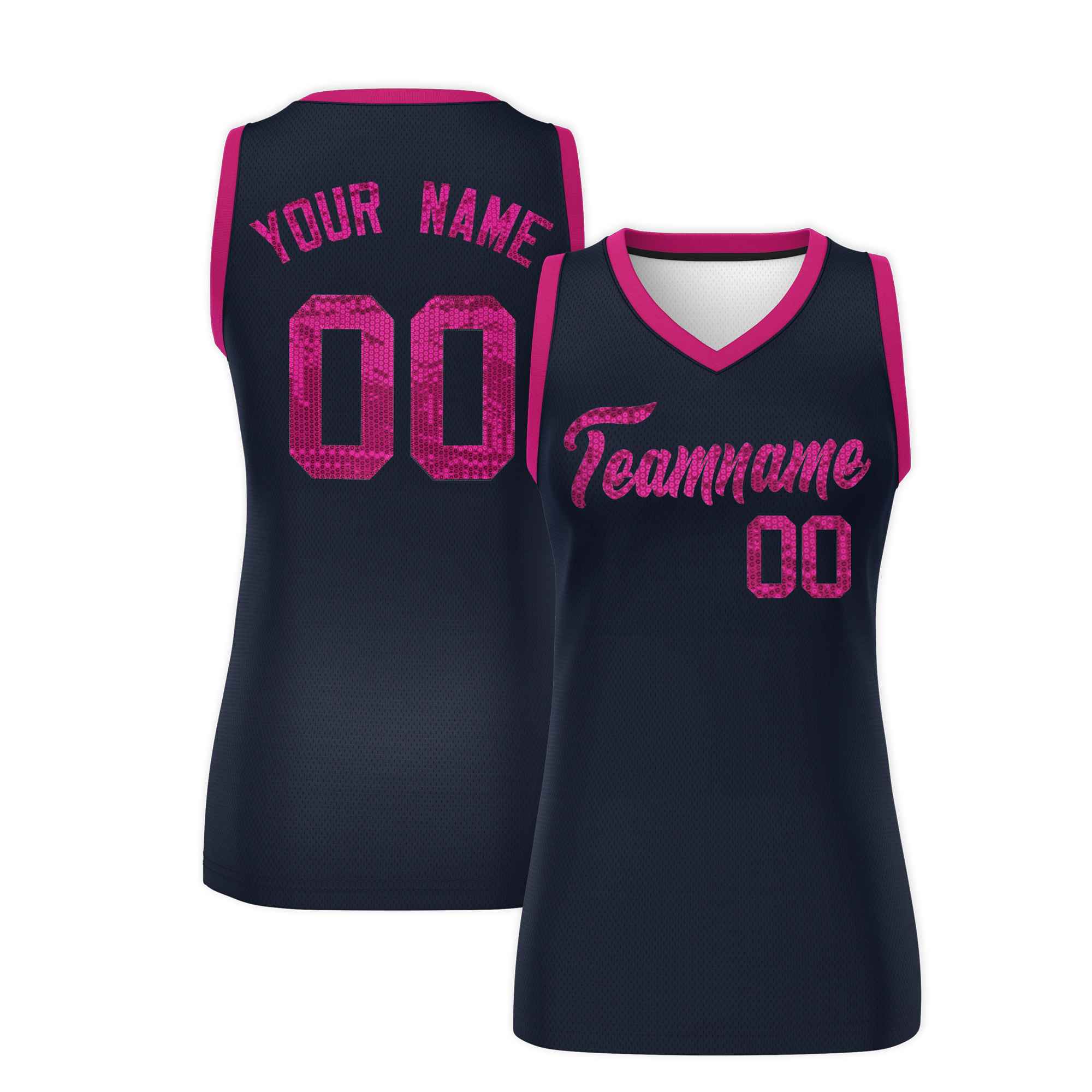 Custom Navy Pink Women Basketball Jersey Dress