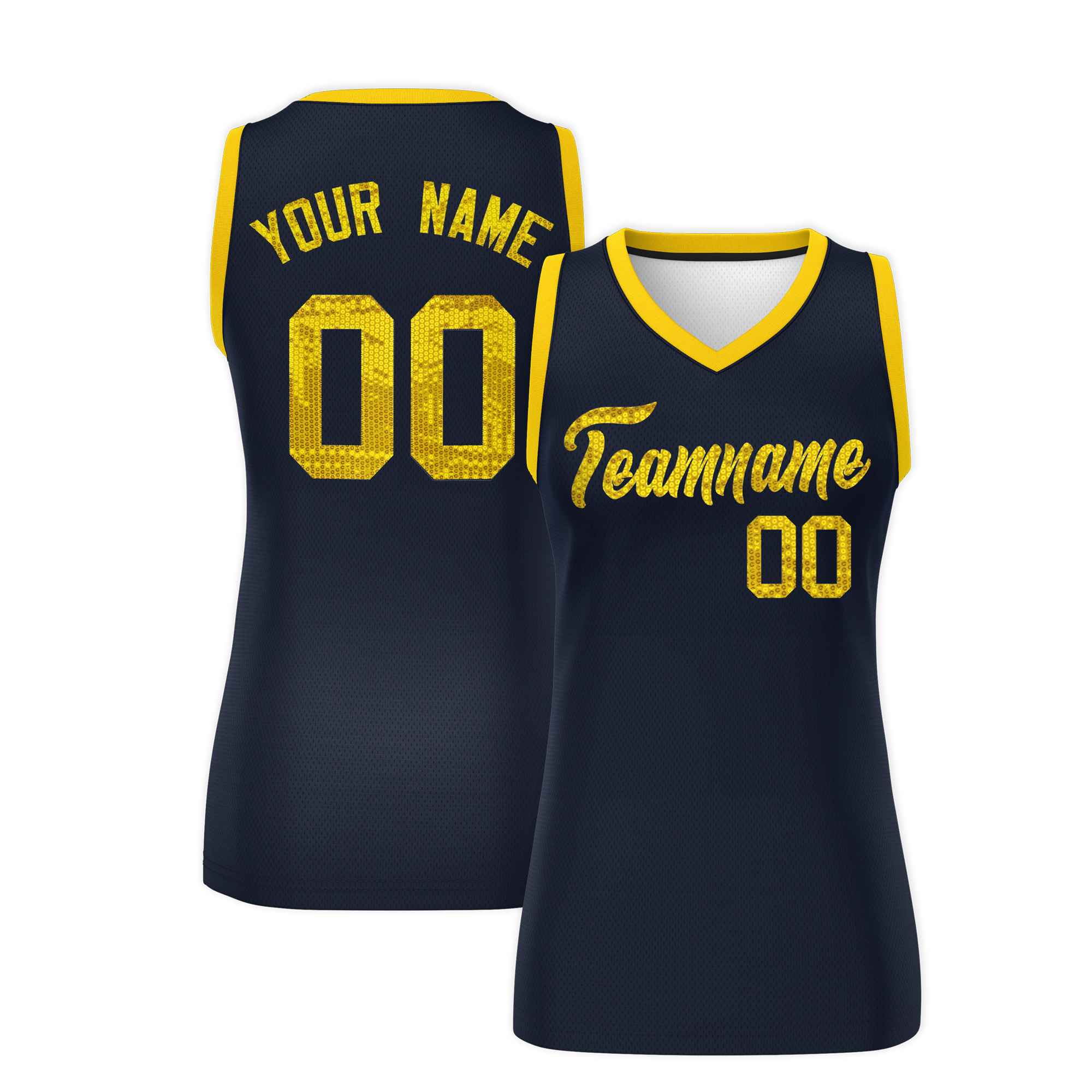 Custom Navy Gold Women Basketball Jersey Dress