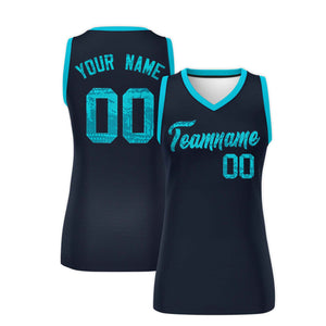 Custom Navy Sky Blue Women Basketball Jersey Dress