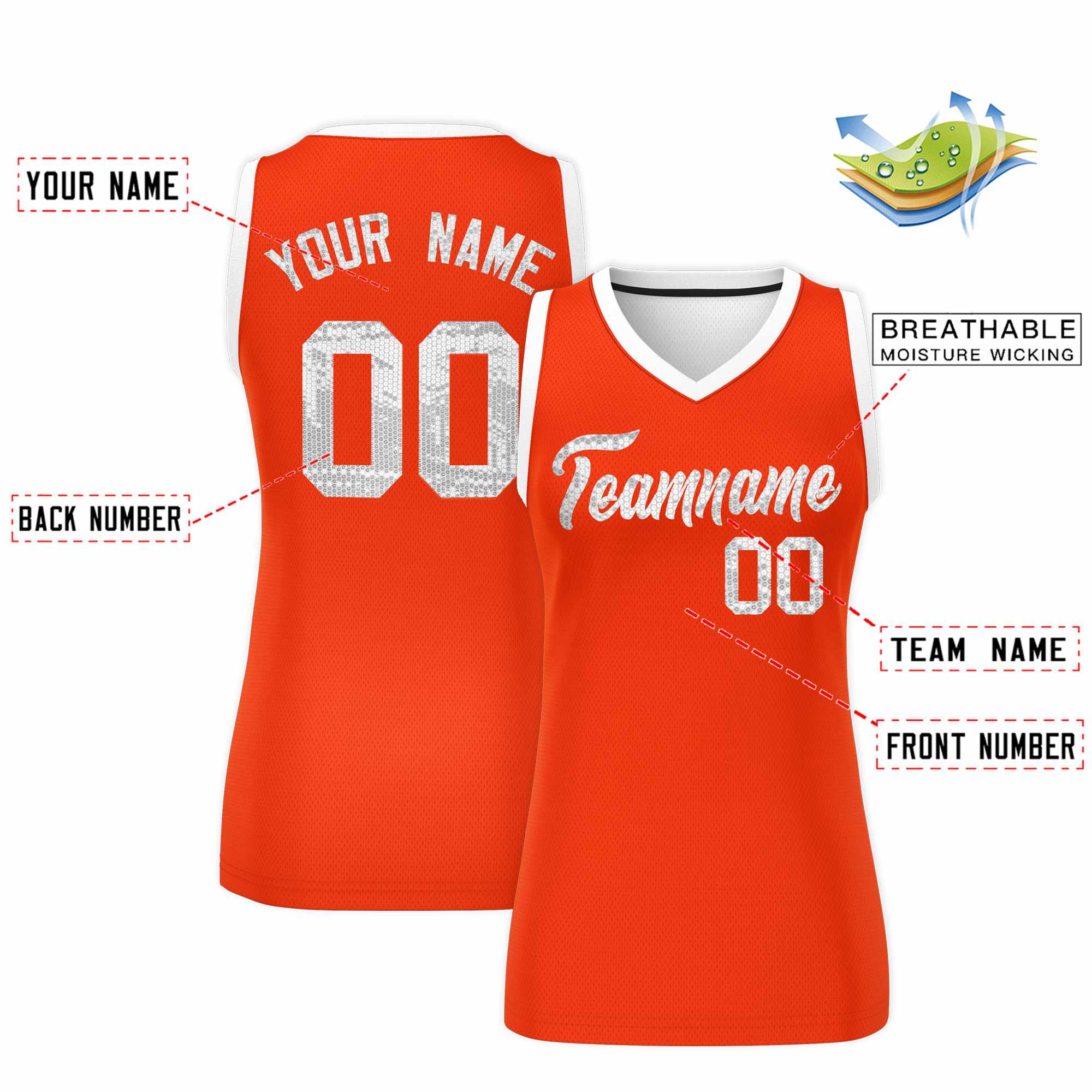 Custom Orange White Women Basketball Jersey Dress