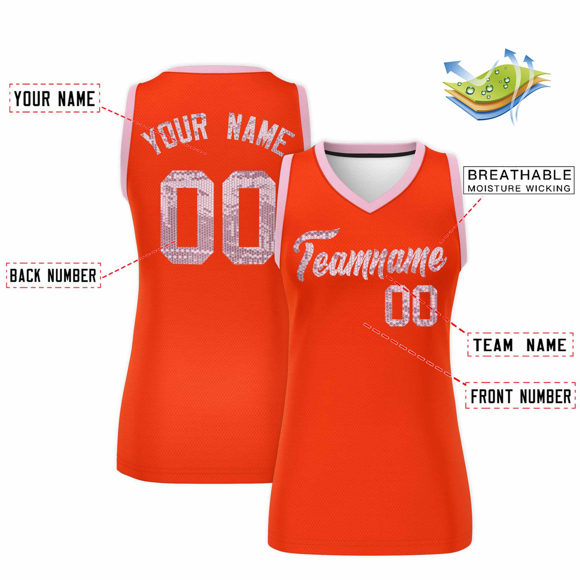 Custom Orange Light Pink Women Basketball Jersey Dress