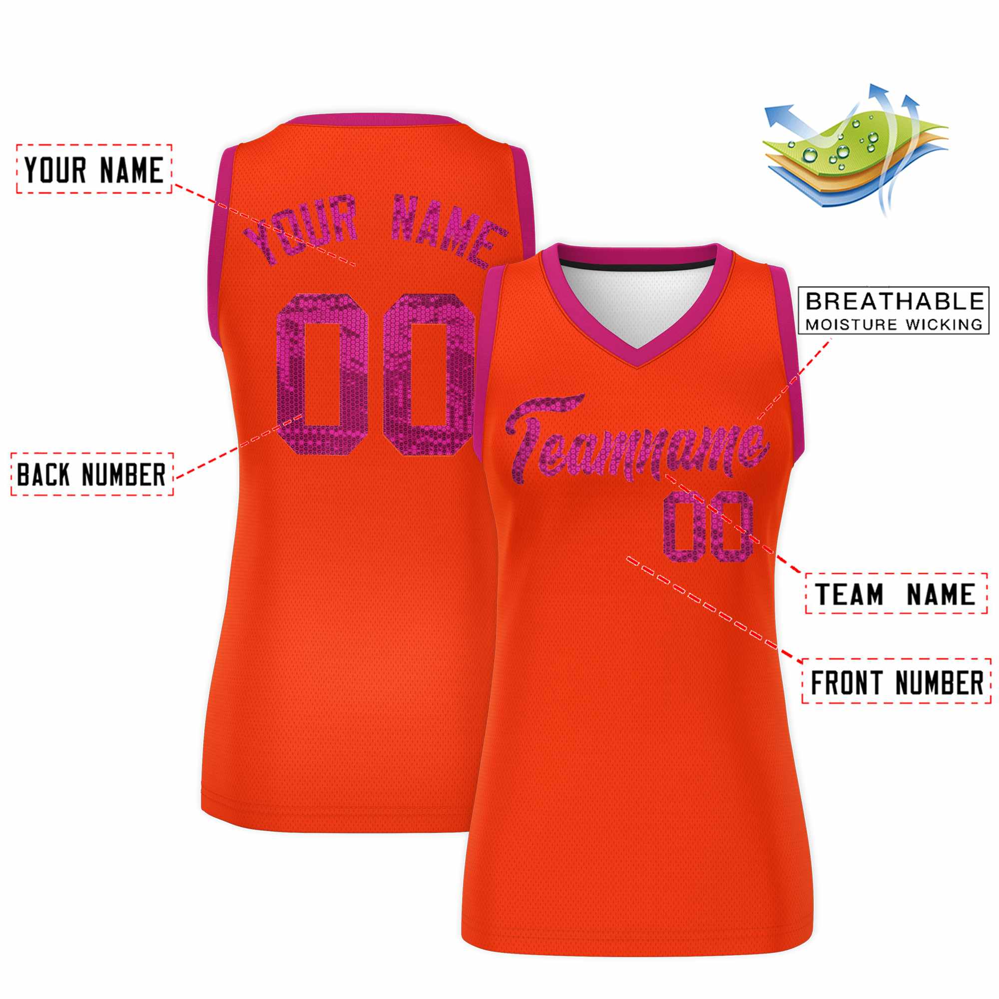 Custom Orange Pink Women Basketball Jersey Dress