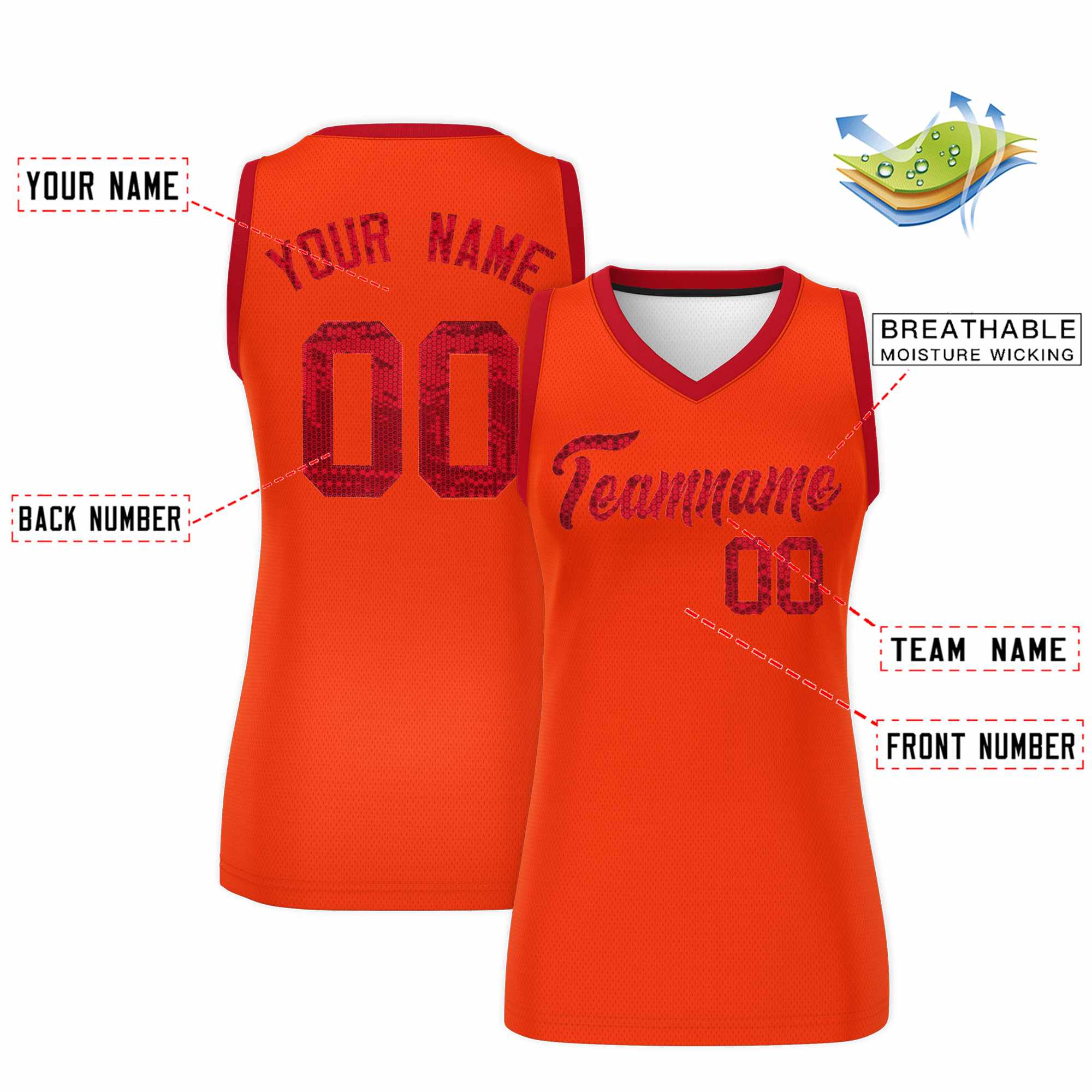 Custom Orange Red Women Basketball Jersey Dress