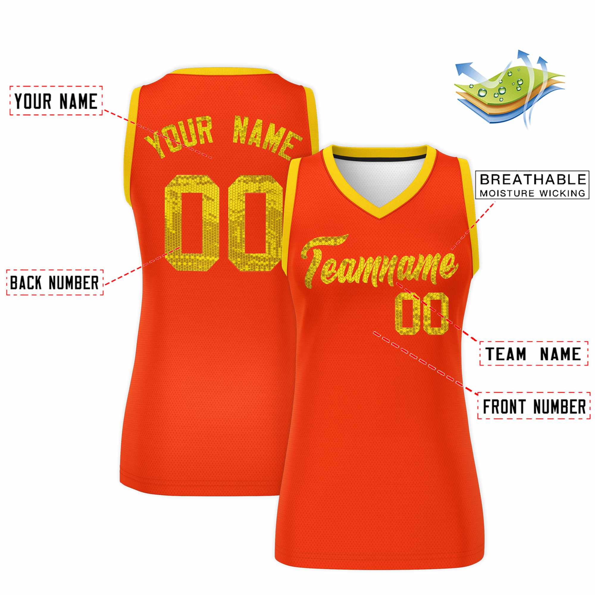 Custom Orange Gold Women Basketball Jersey Dress