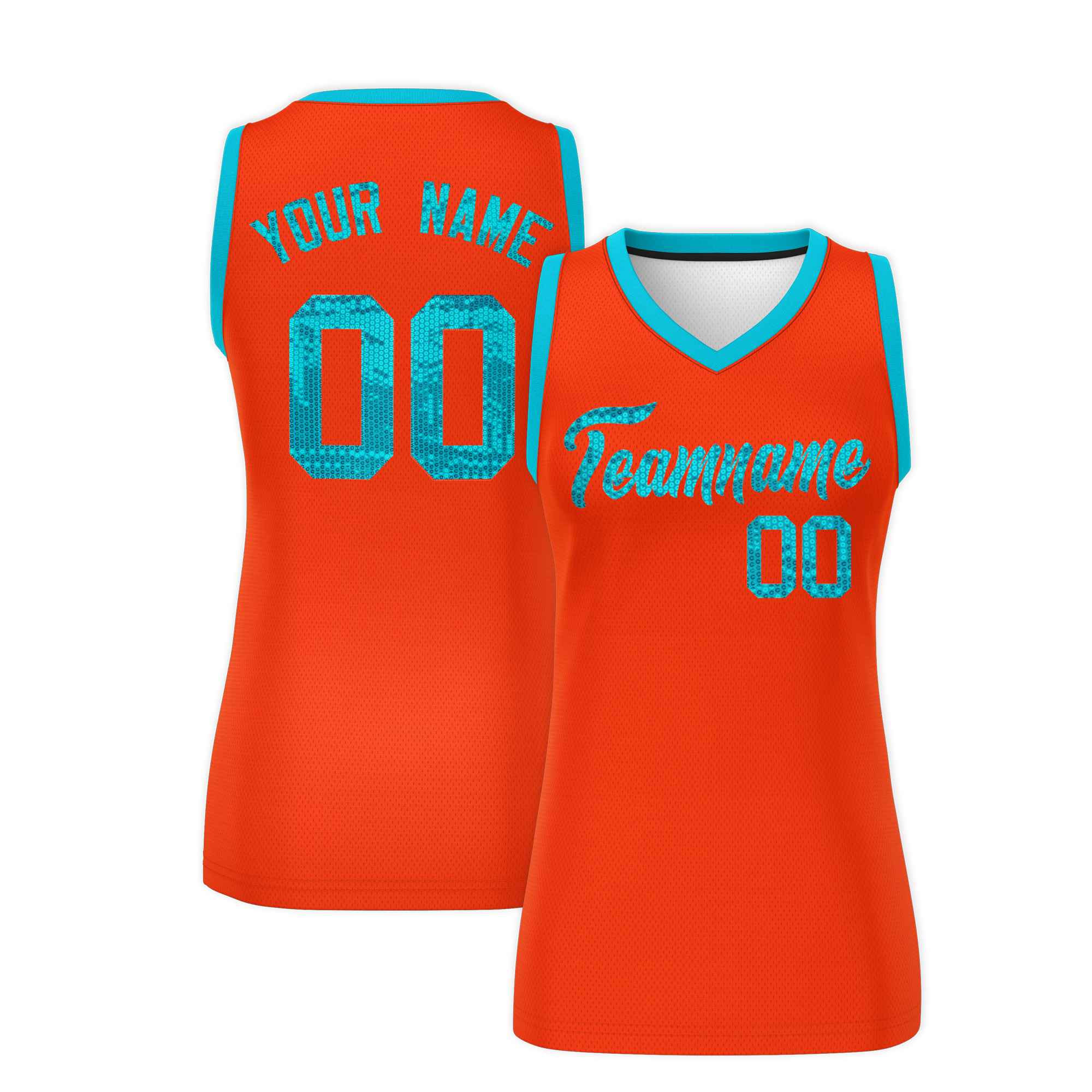 Custom Orange Sky Blue Women Basketball Jersey Dress