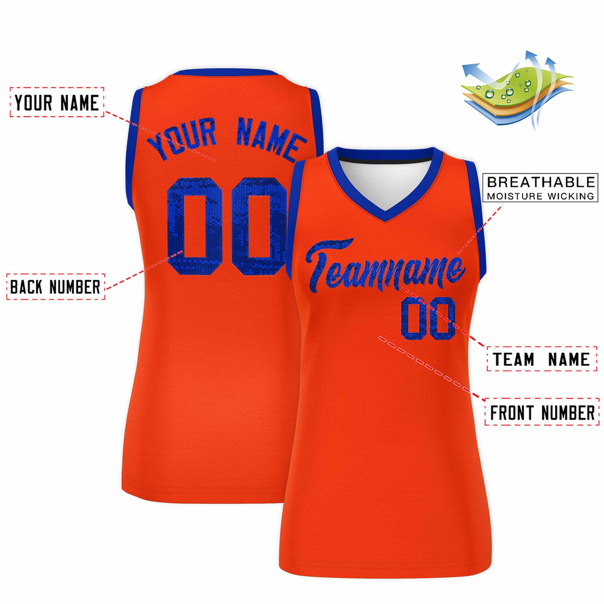 Custom Orange Royal Women Basketball Jersey Dress