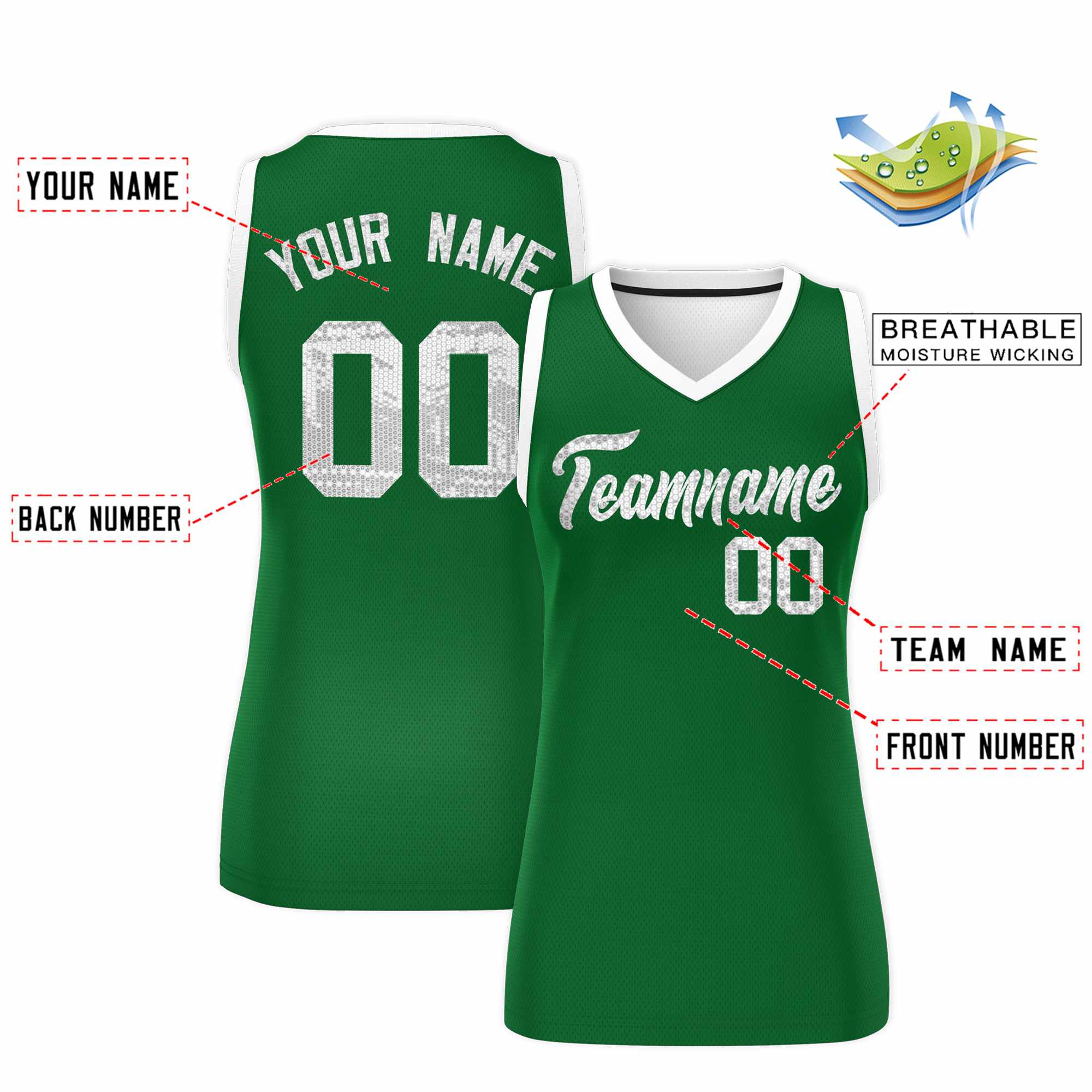 Custom Kelly Green White Women Basketball Jersey Dress