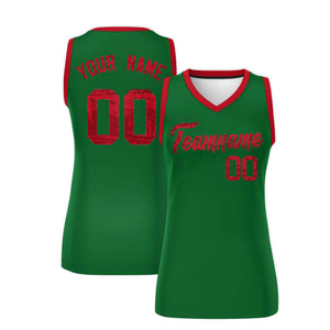 Custom Kelly Green Red Women Basketball Jersey Dress