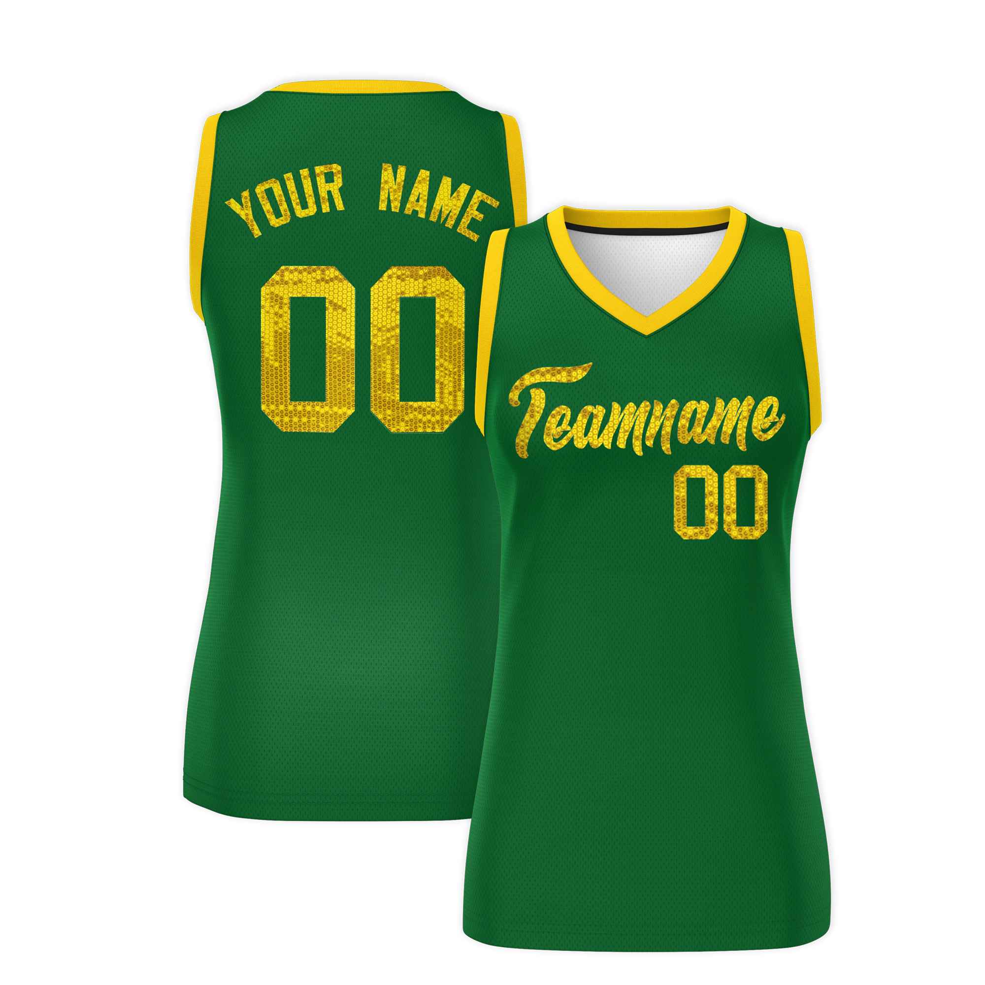 Custom Kelly Green Gold Women Basketball Jersey Dress