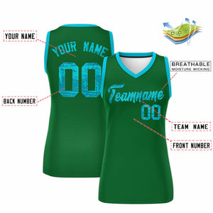 Custom Kelly Green Sky Blue Women Basketball Jersey Dress