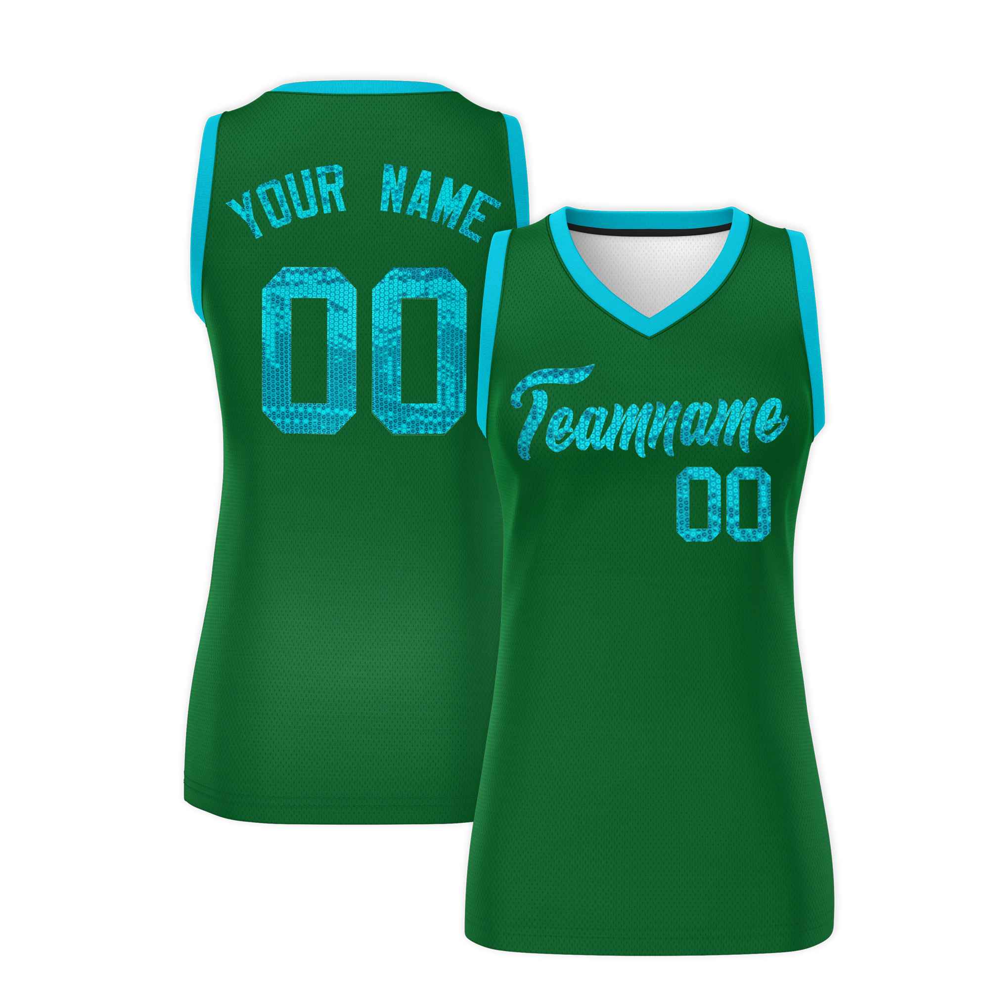 Custom Kelly Green Sky Blue Women Basketball Jersey Dress