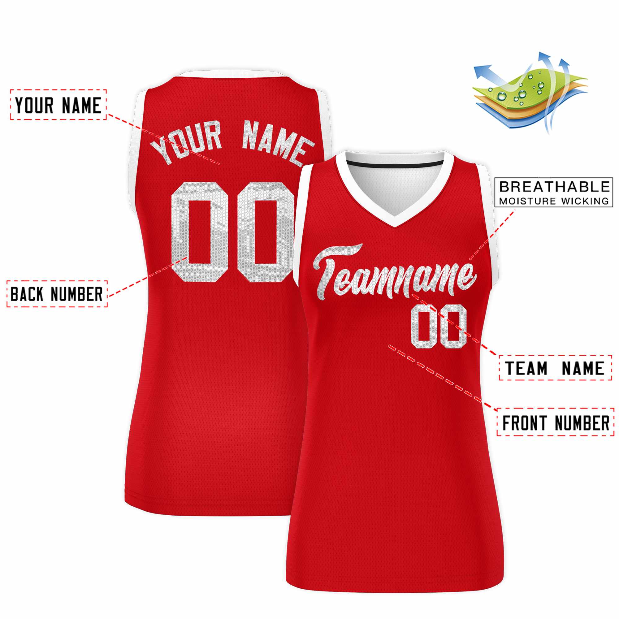 Custom Red White Women Basketball Jersey Dress