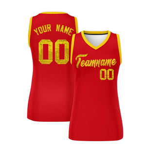 Custom Red Gold Women Basketball Jersey Dress