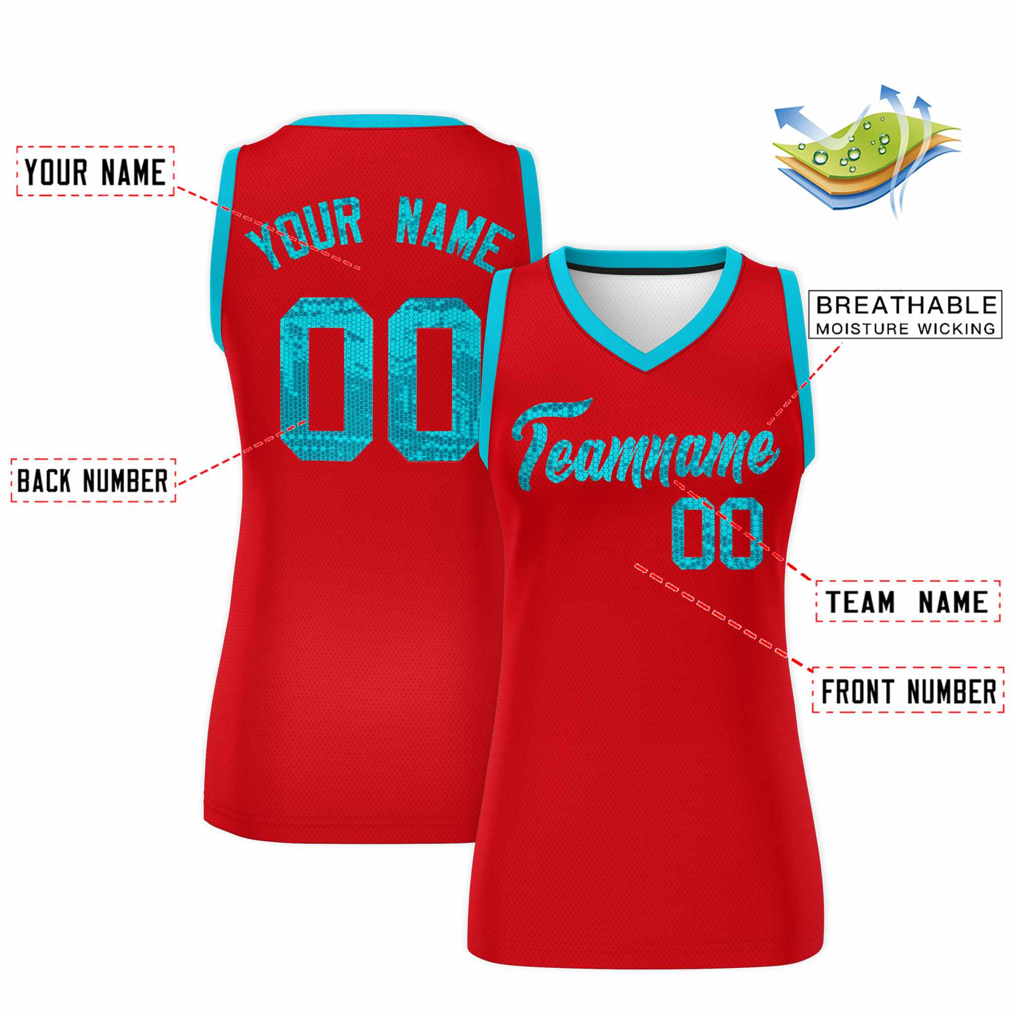 Custom Red Sky Blue Women Basketball Jersey Dress