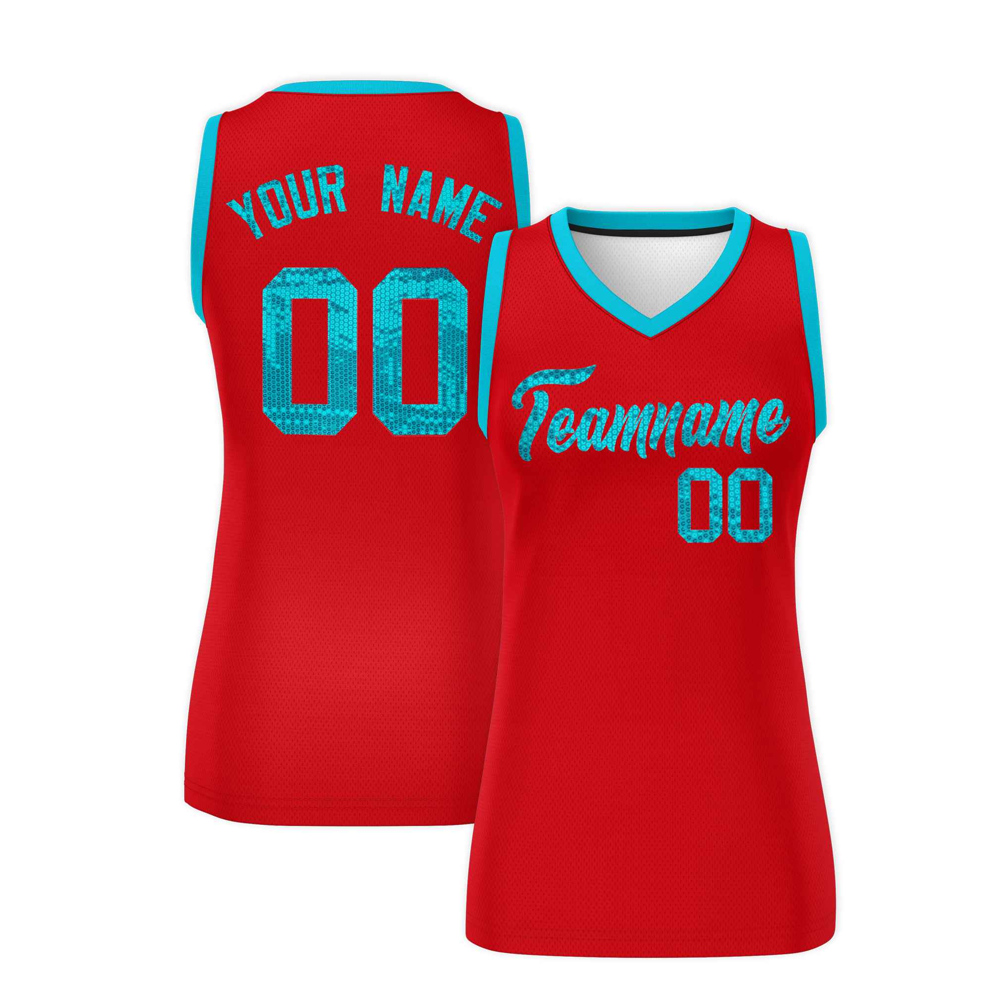 Custom Red Sky Blue Women Basketball Jersey Dress