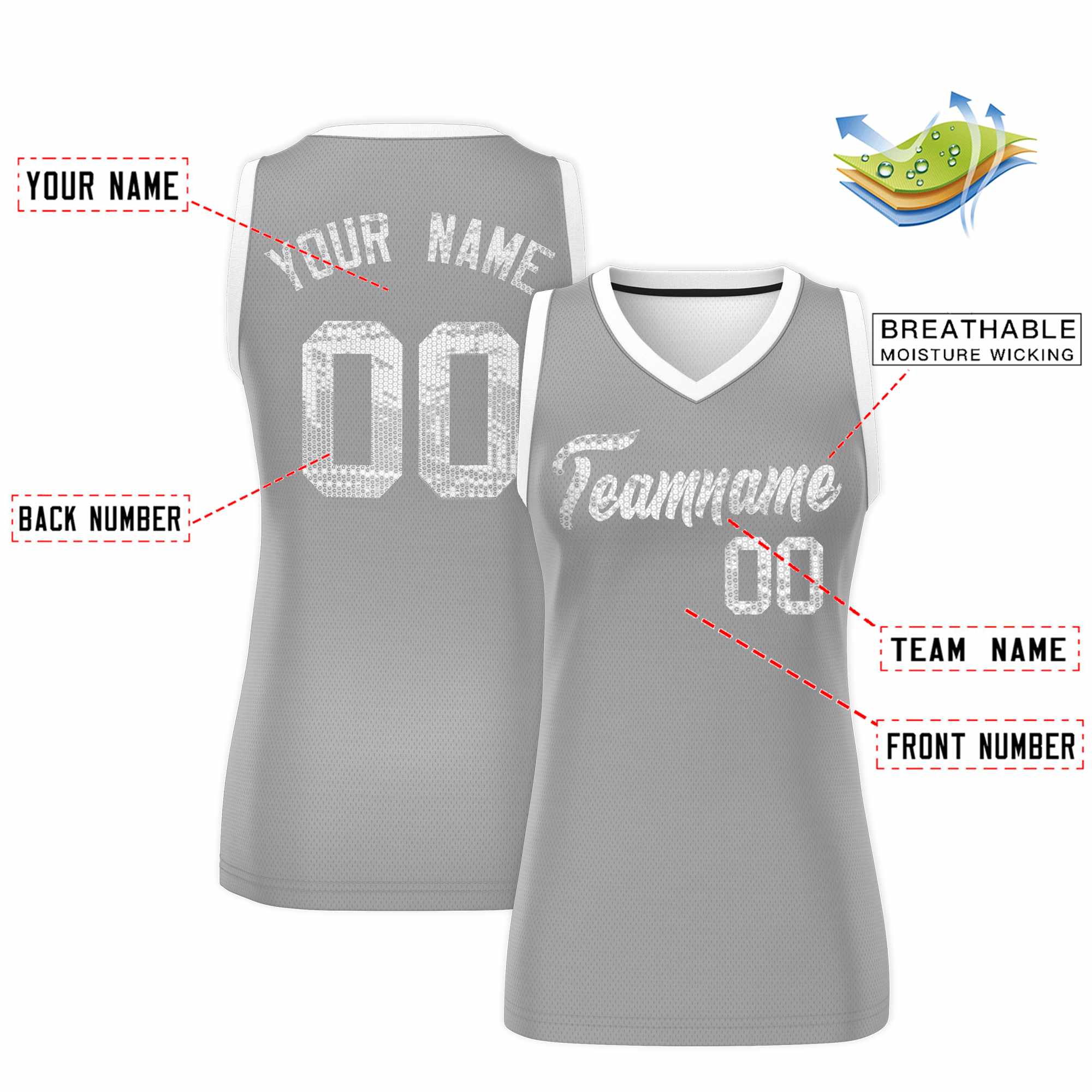 Custom Silver White Women Basketball Jersey Dress