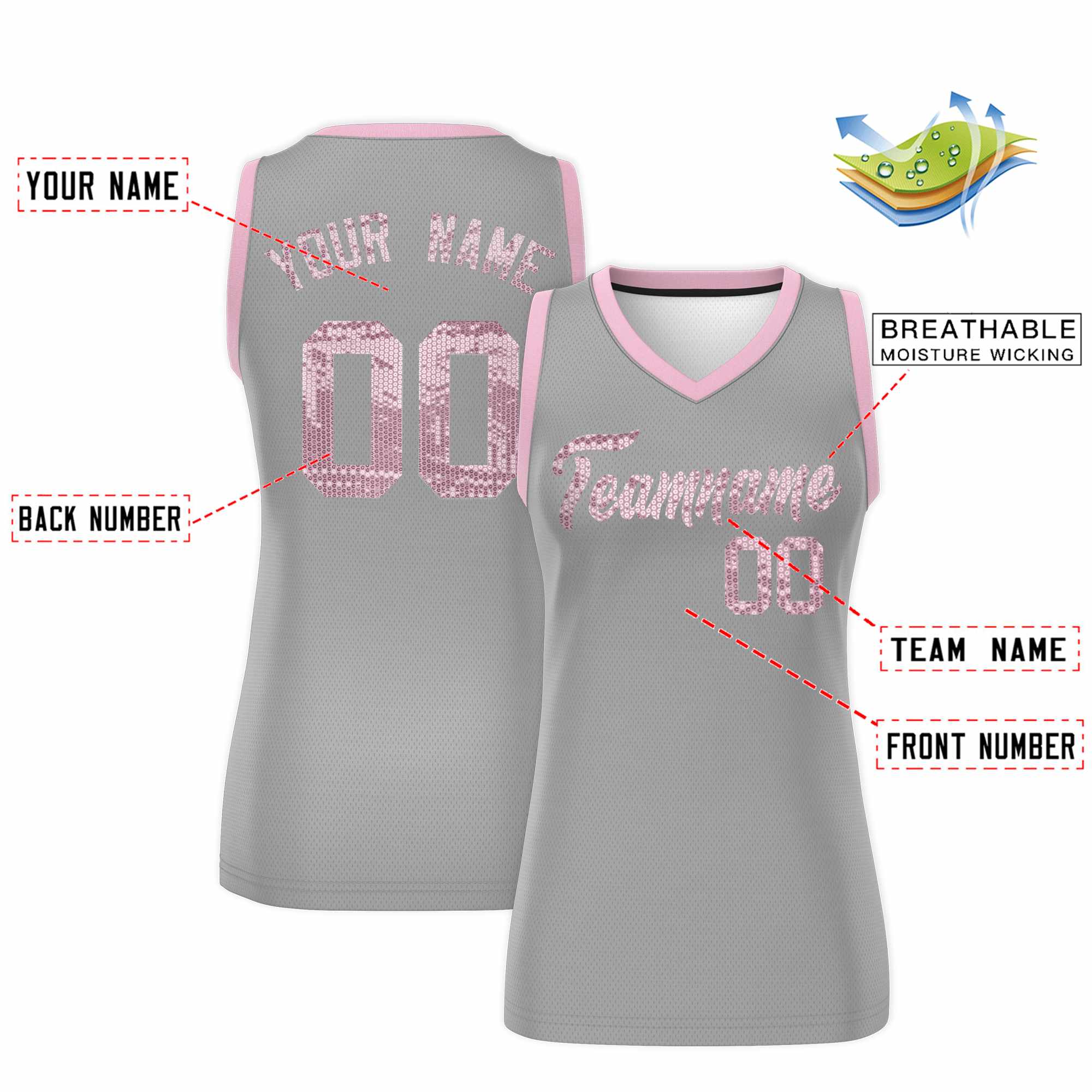 Custom Silver Light Pink Women Basketball Jersey Dress