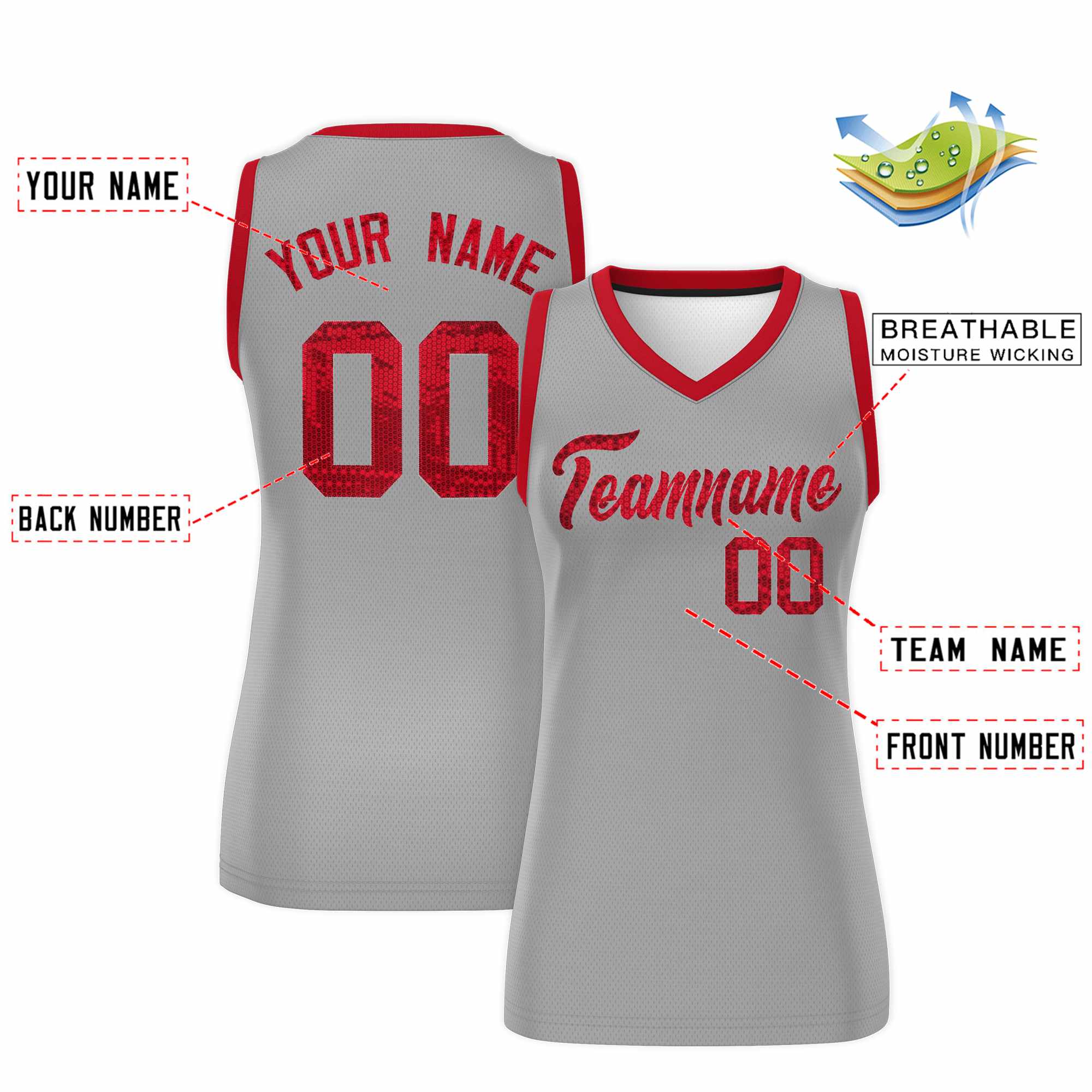 Custom Silver Red Women Basketball Jersey Dress