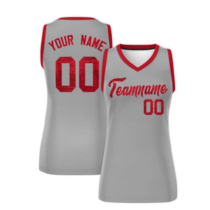 Custom Silver Red Women Basketball Jersey Dress