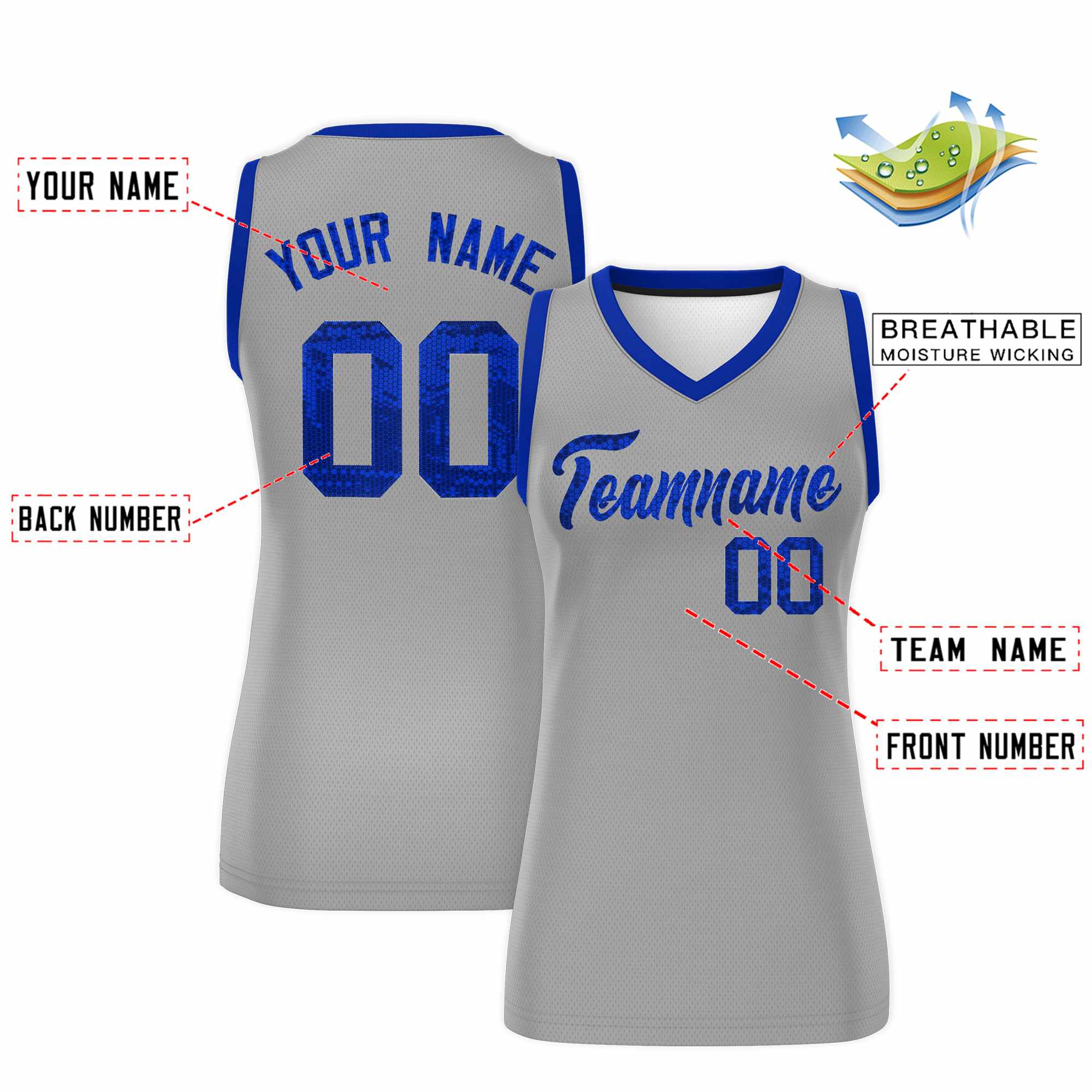 Custom Silver Royal Women Basketball Jersey Dress