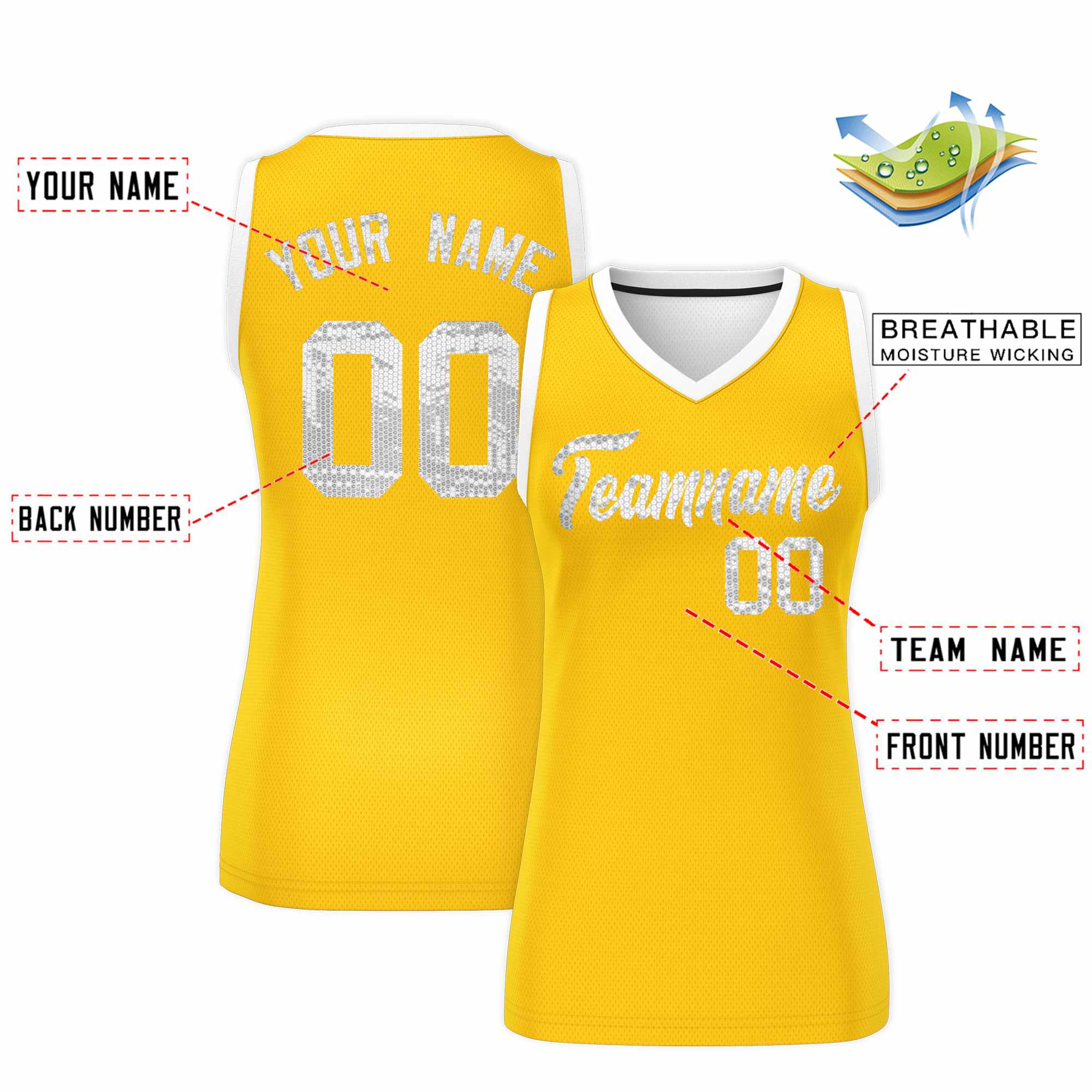 Custom Gold White Women Basketball Jersey Dress