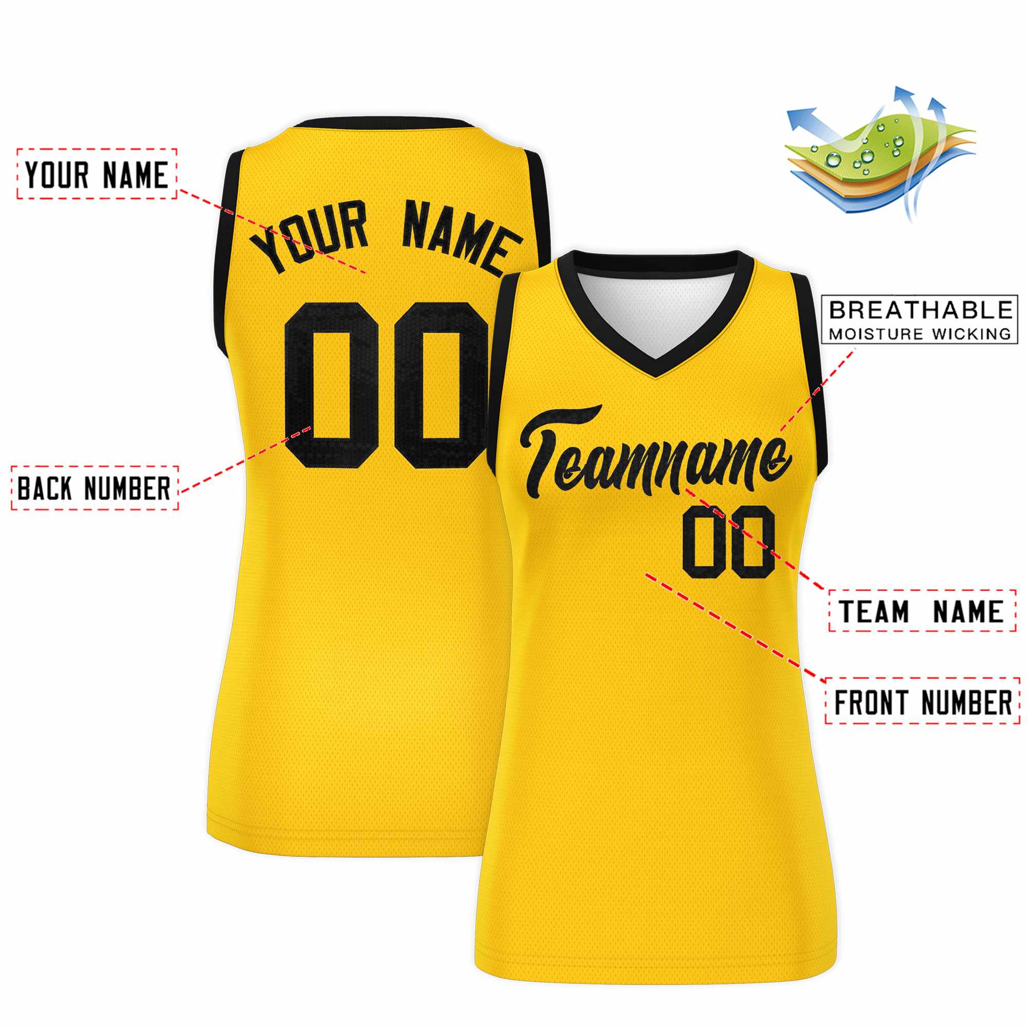 Custom Gold Black Women Basketball Jersey Dress