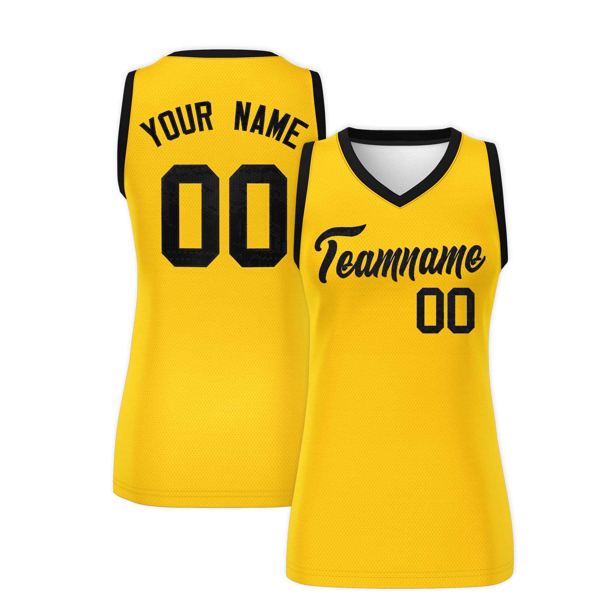 Custom Gold Black Women Basketball Jersey Dress