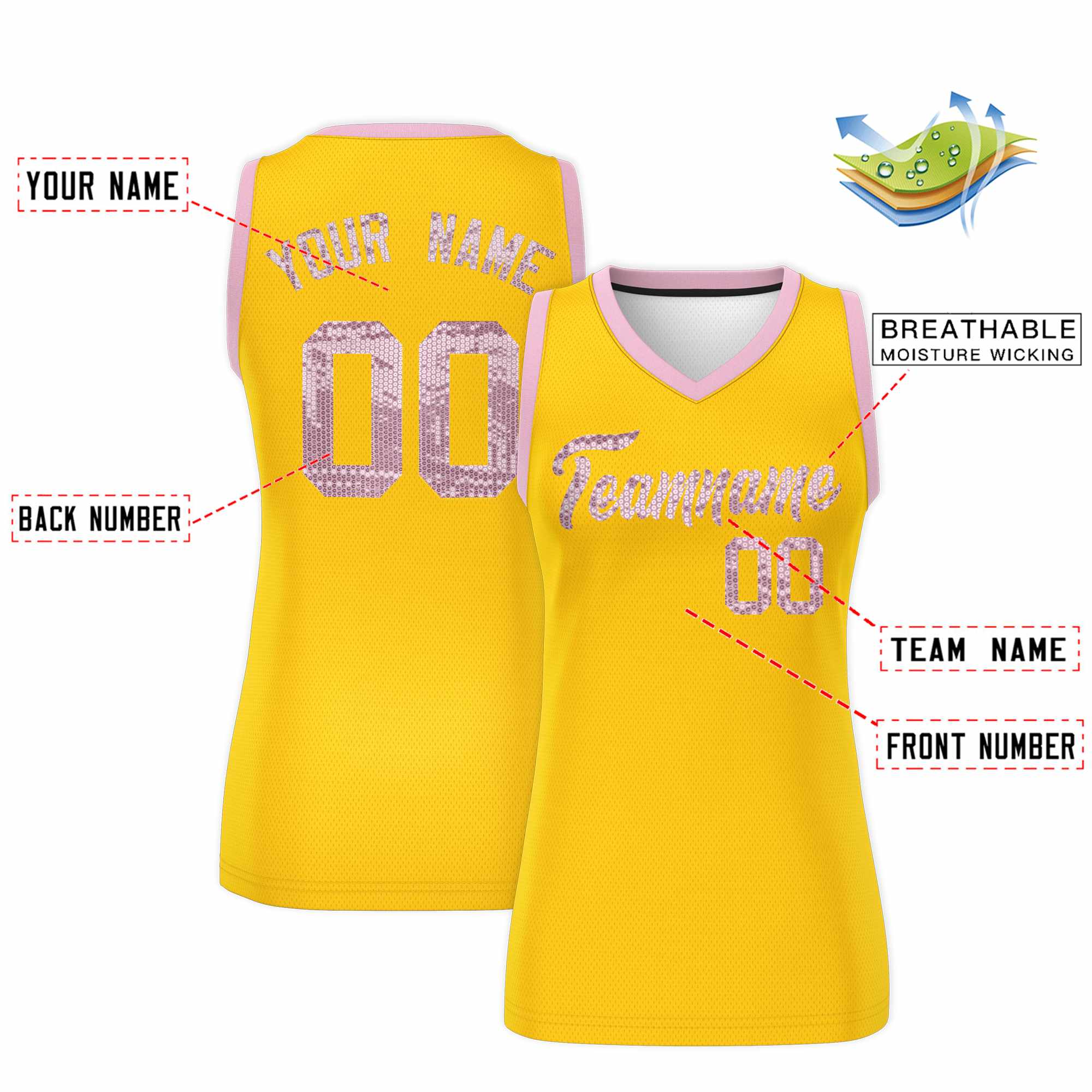 Custom Gold Light Pink Women Basketball Jersey Dress