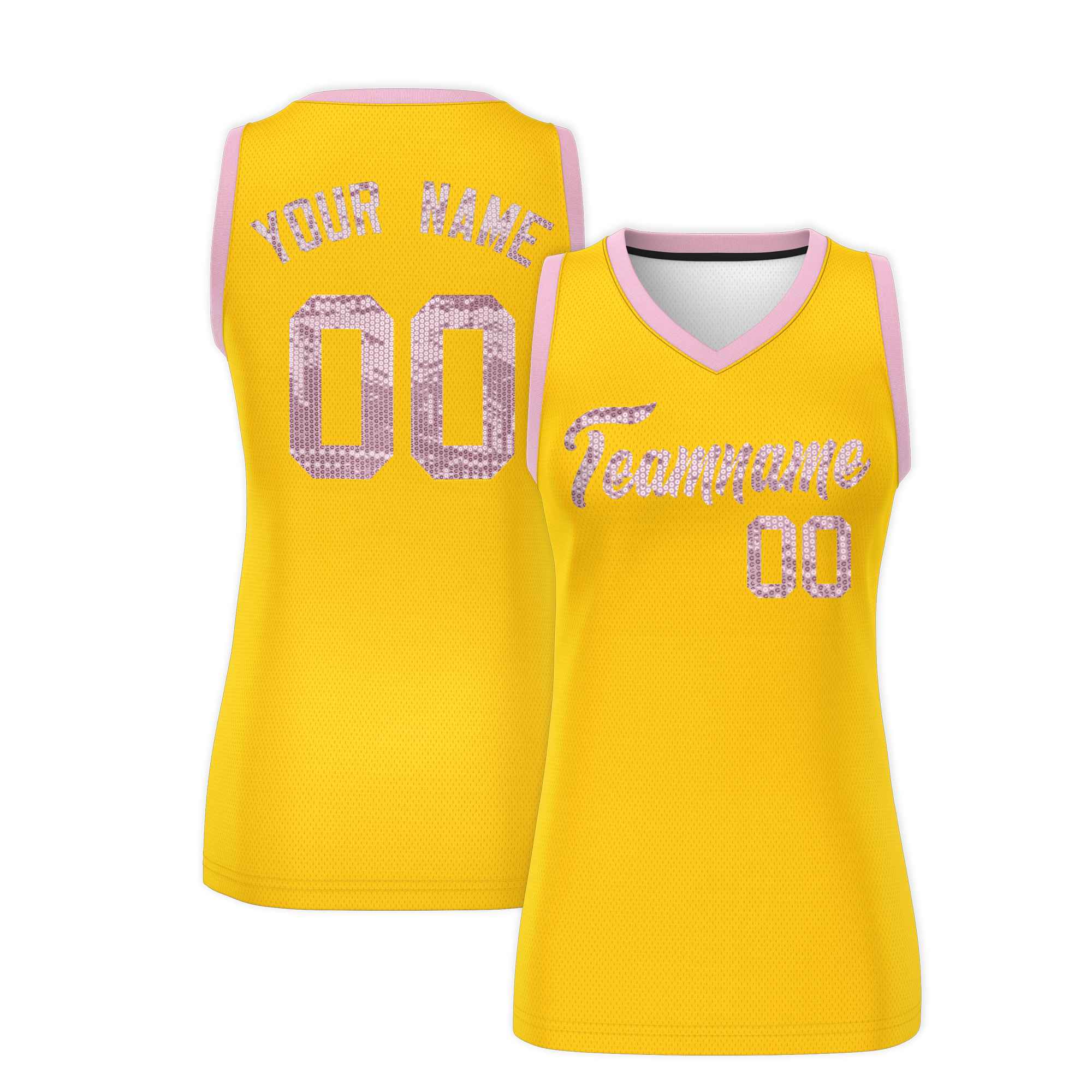 Custom Gold Light Pink Women Basketball Jersey Dress