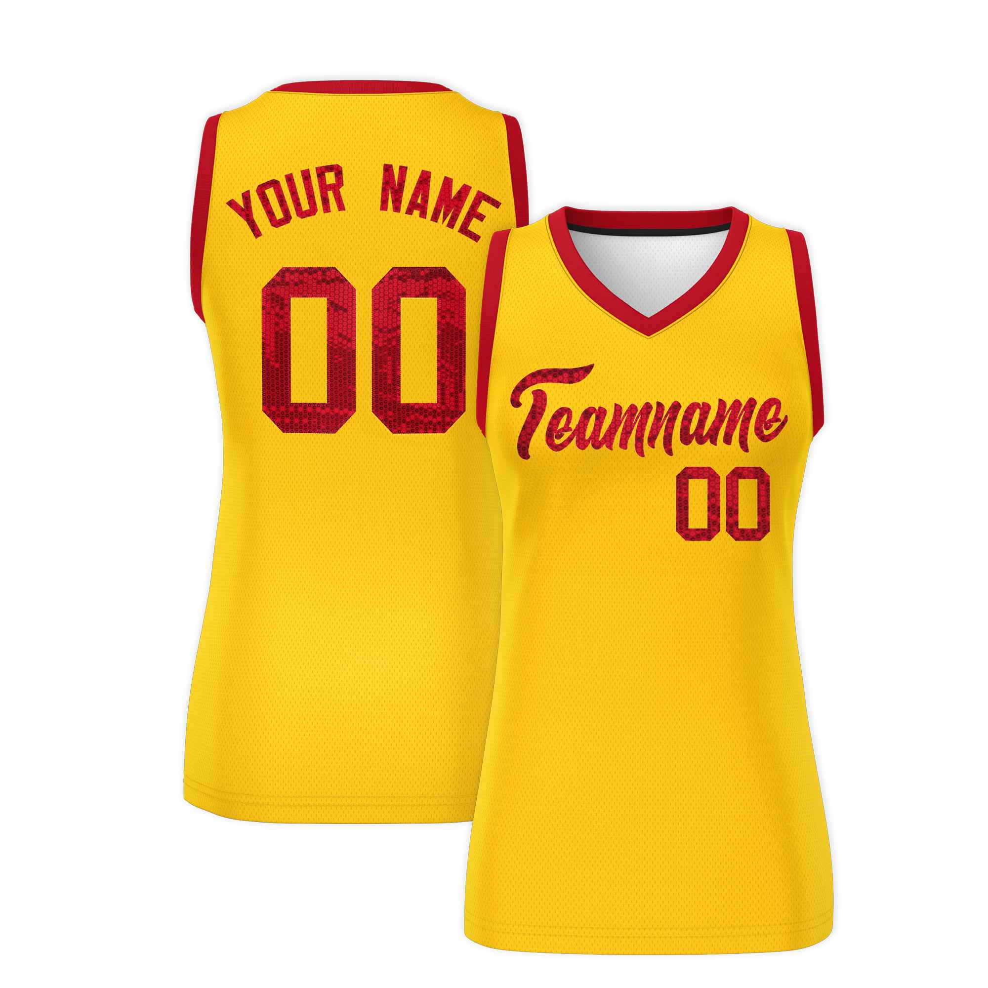 Custom Gold Red Women Basketball Jersey Dress