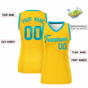 Custom Gold Sky Blue Women Basketball Jersey Dress