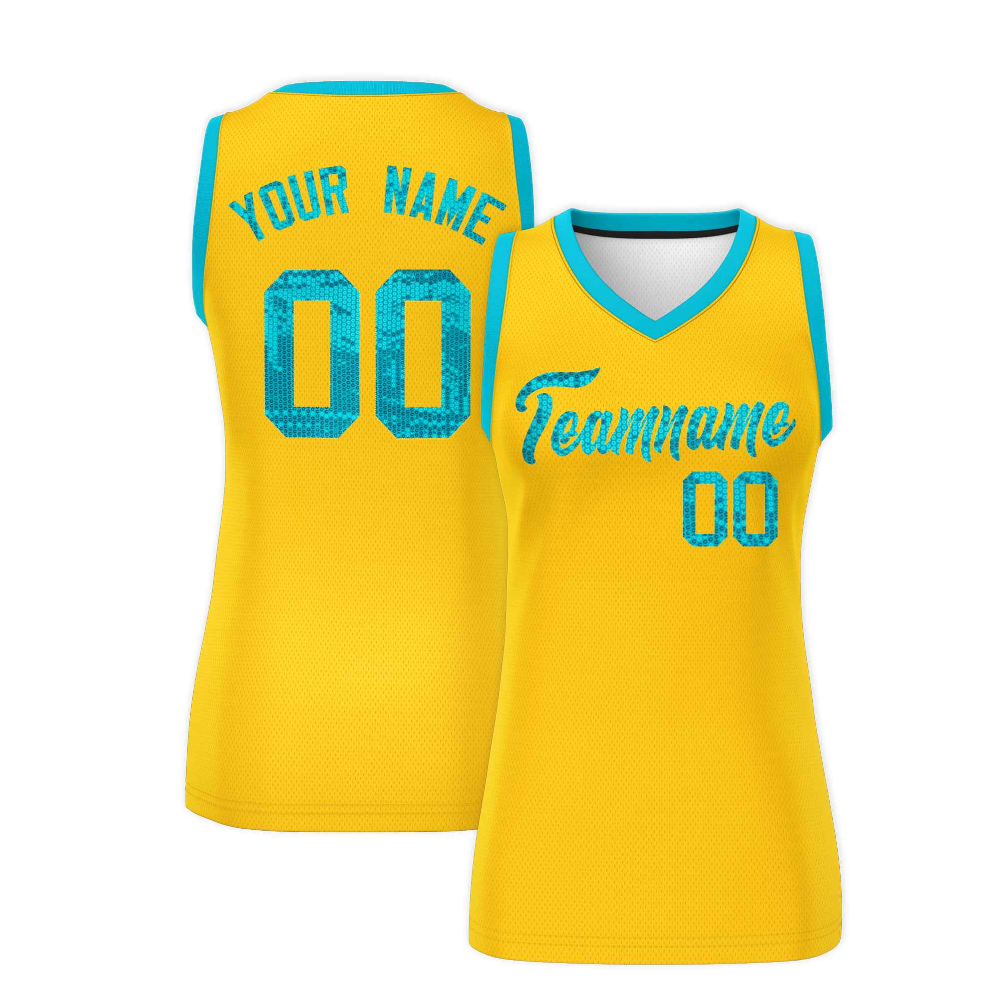 Custom Gold Sky Blue Women Basketball Jersey Dress