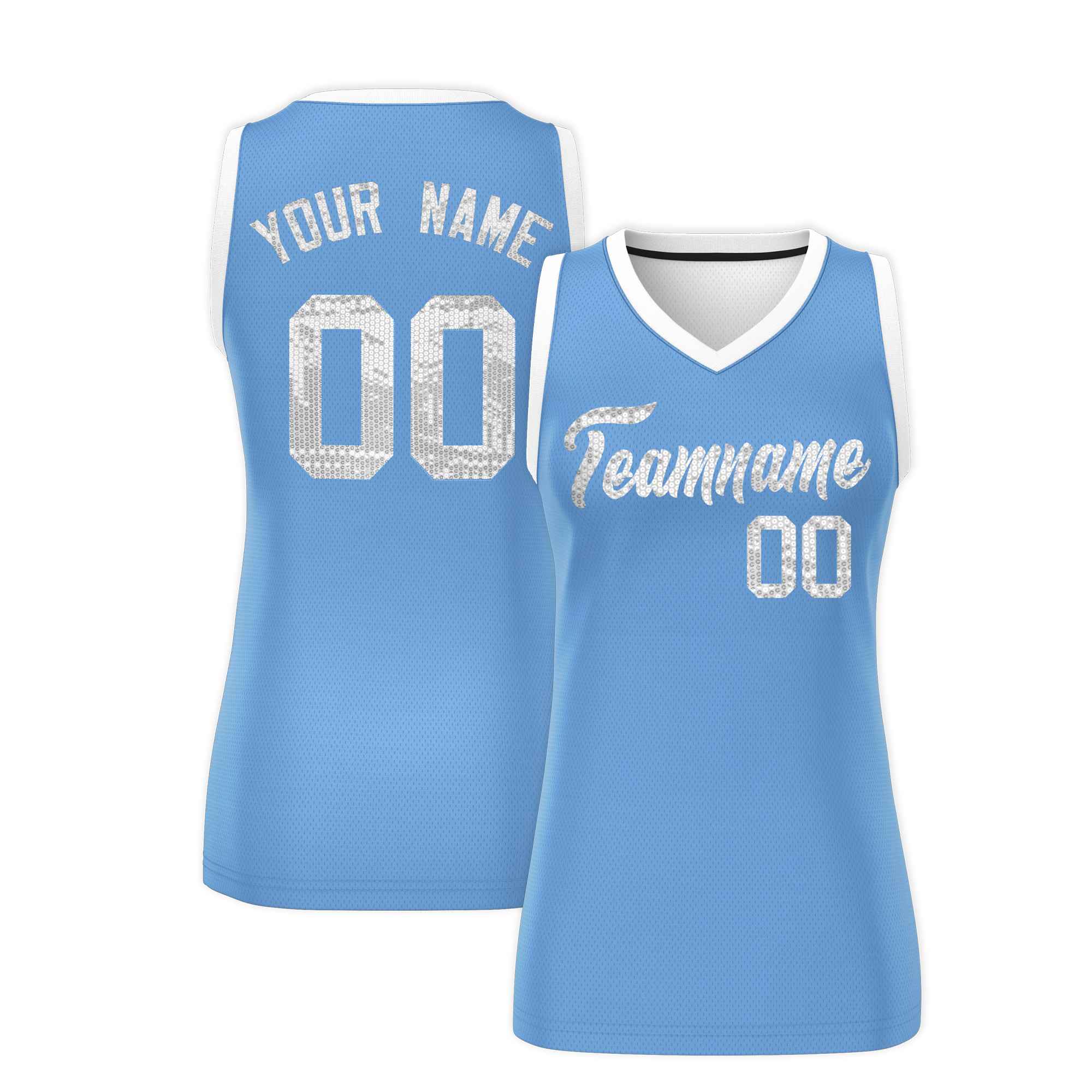 Custom Light Blue White Women Basketball Jersey Dress