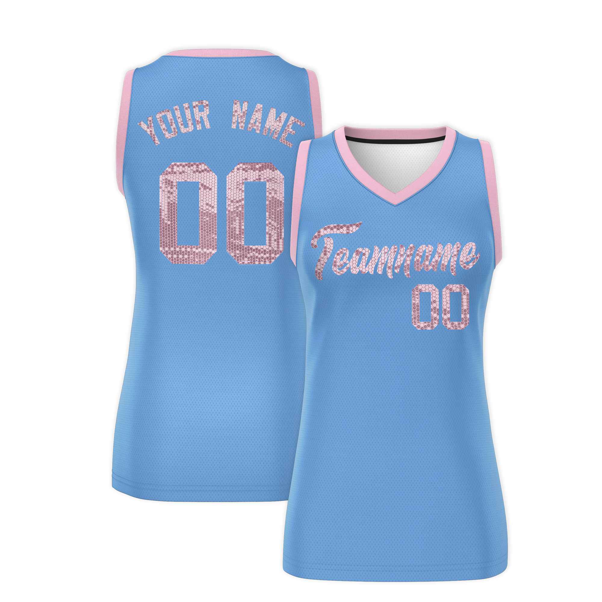 Custom Light Blue Light Pink Women Basketball Jersey Dress