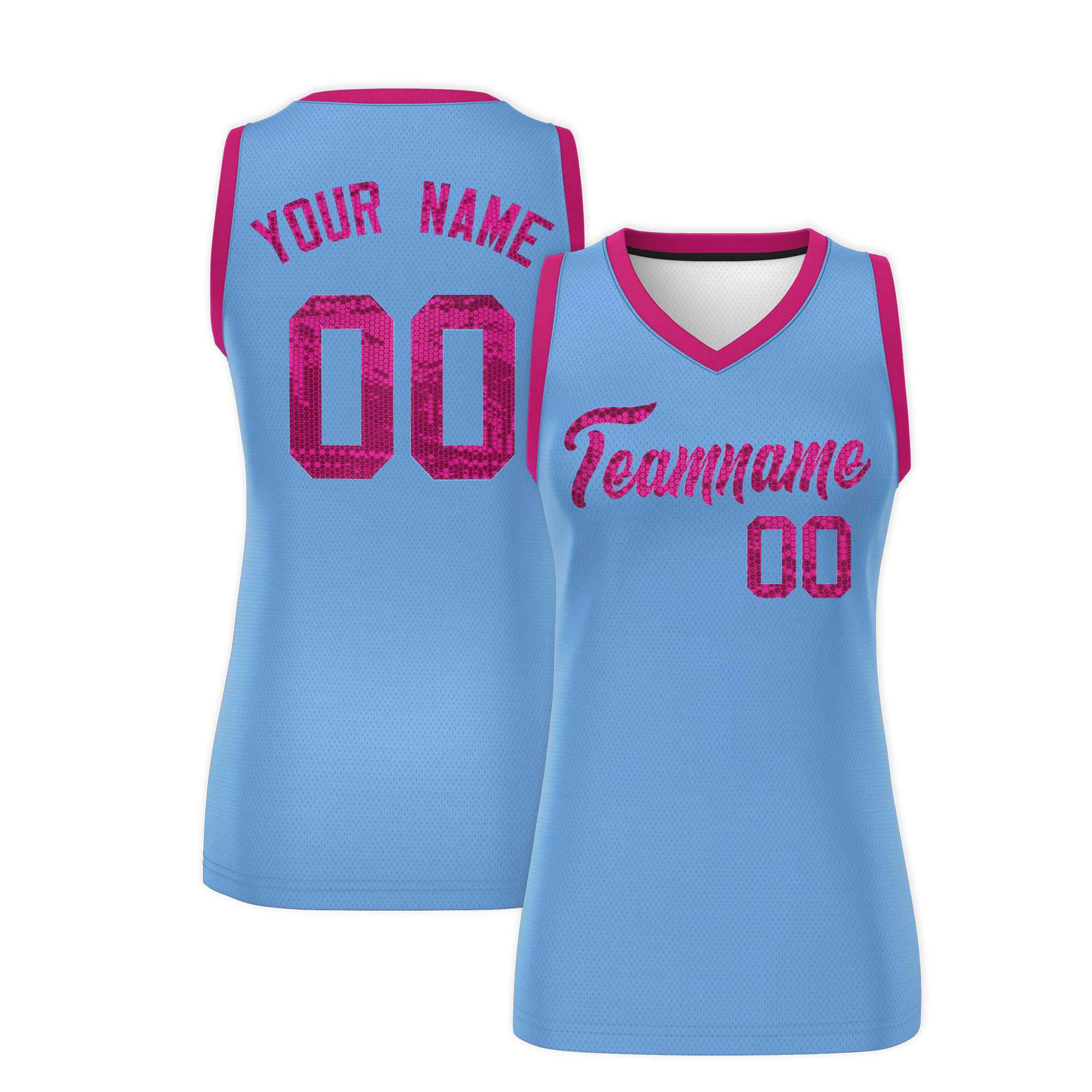 Custom Light Blue Pink Women Basketball Jersey Dress