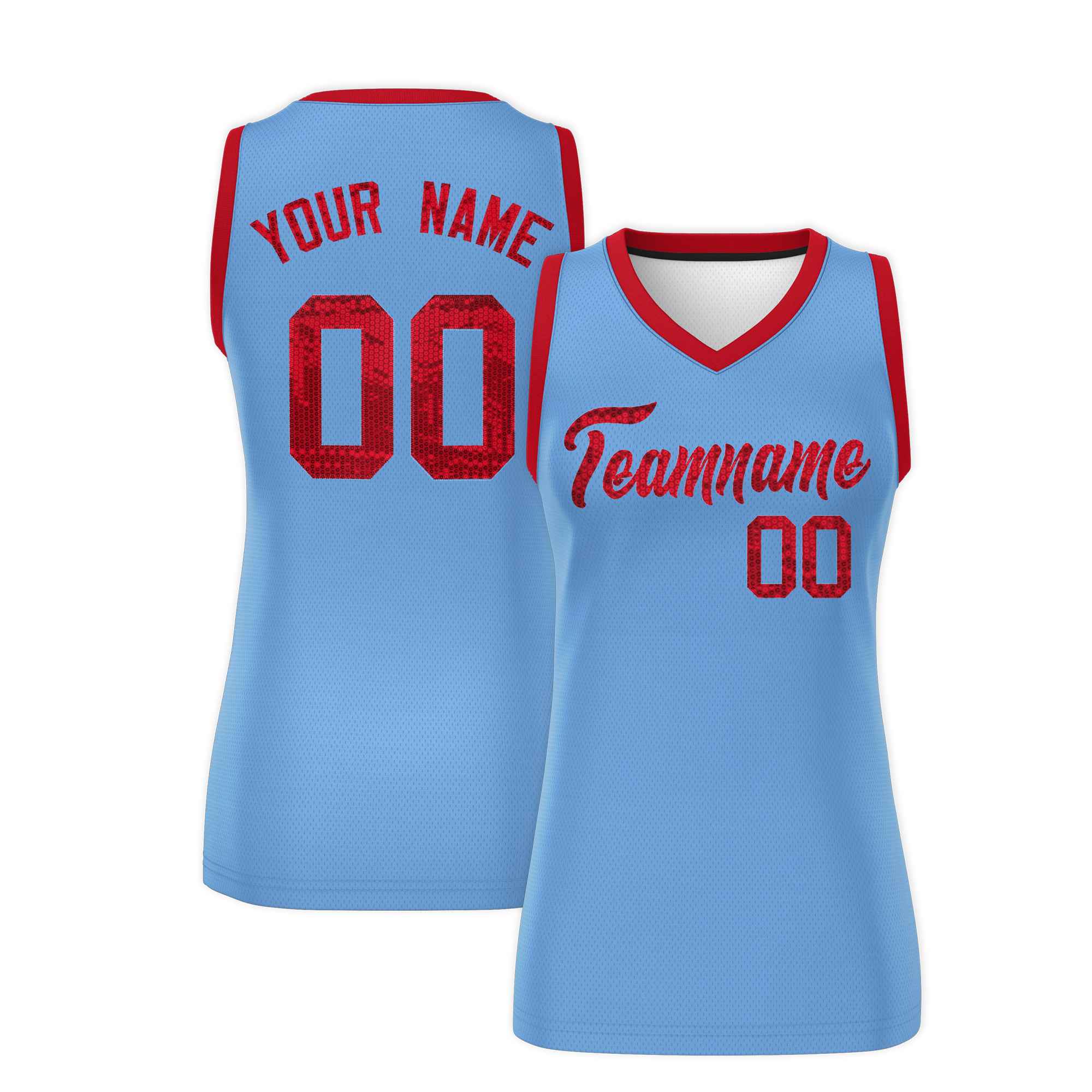 Custom Light Blue Red Women Basketball Jersey Dress