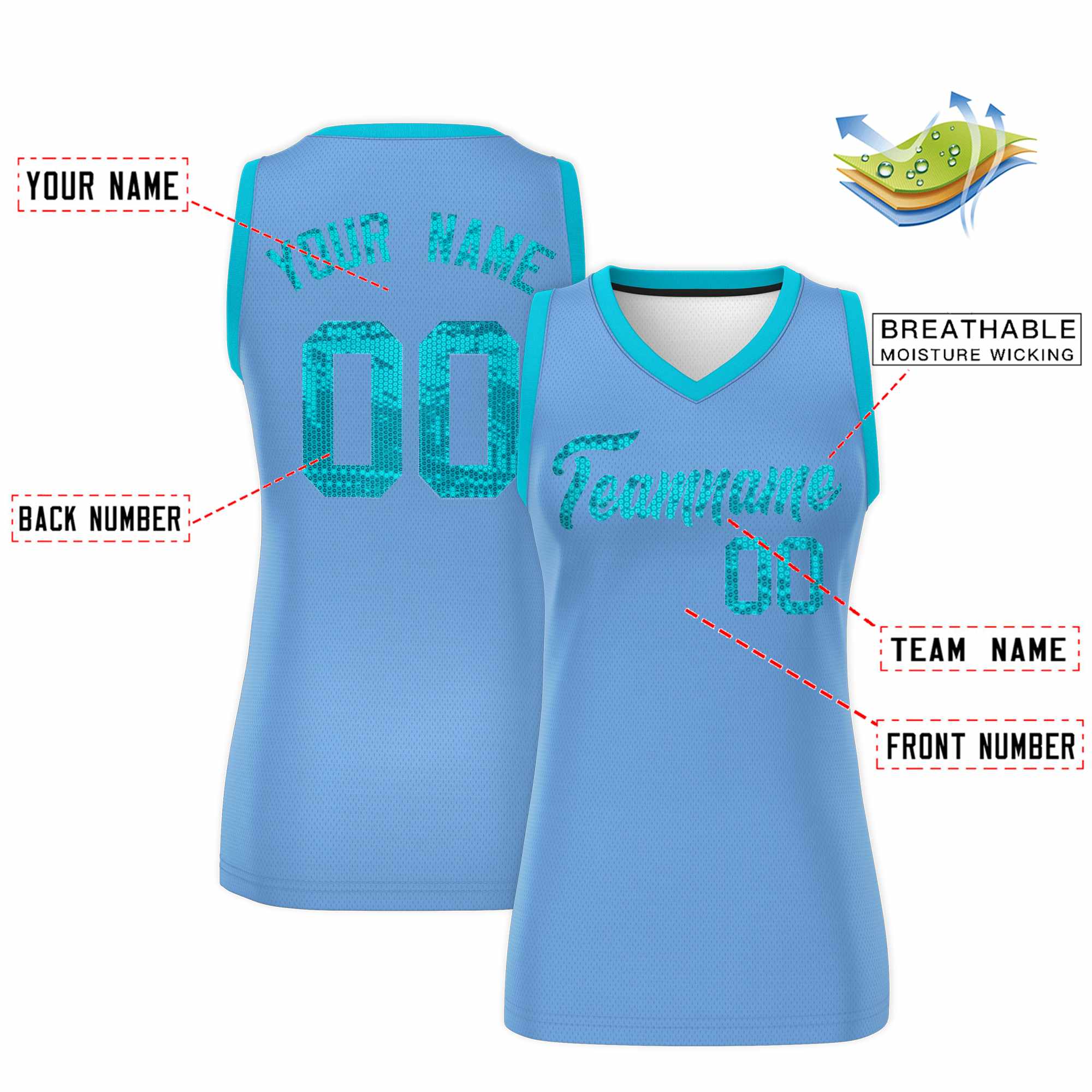 Custom Light Blue Sky Blue Women Basketball Jersey Dress