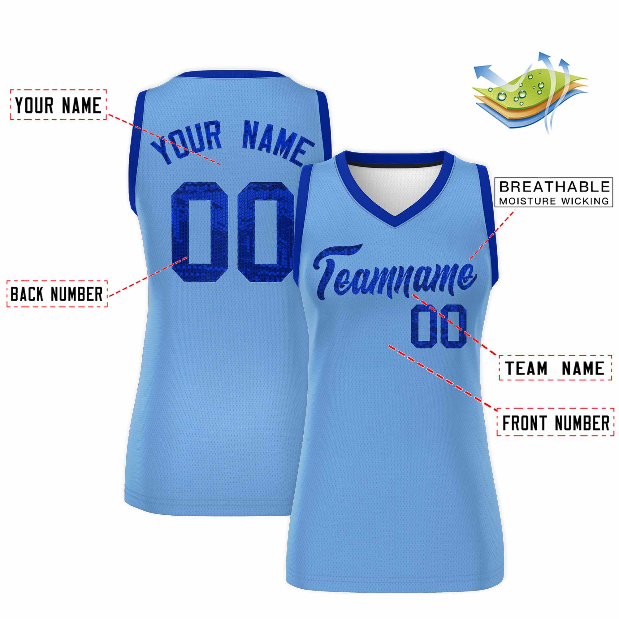 Custom Light Blue Royal Women Basketball Jersey Dress