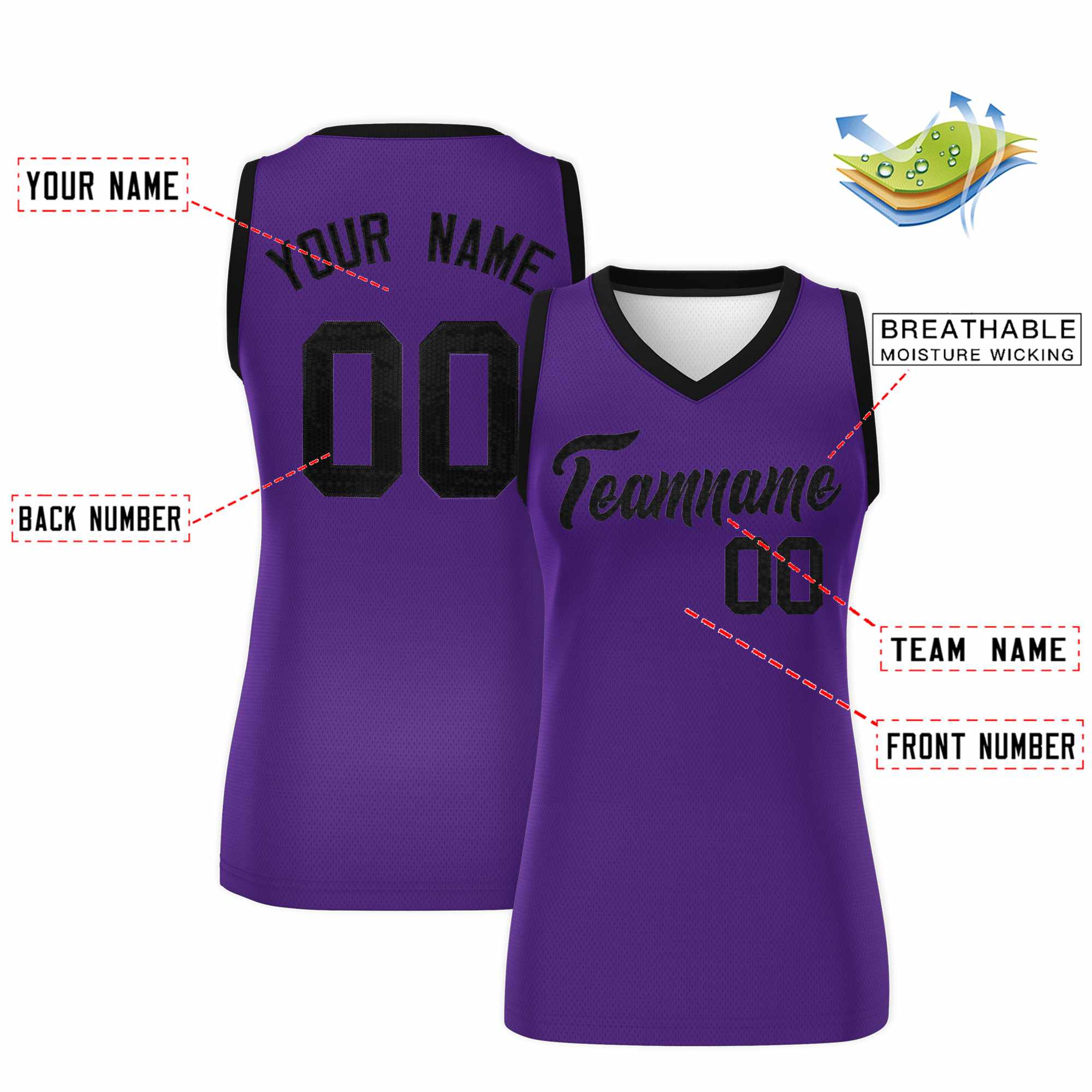 Custom Purple Black Women Basketball Jersey Dress