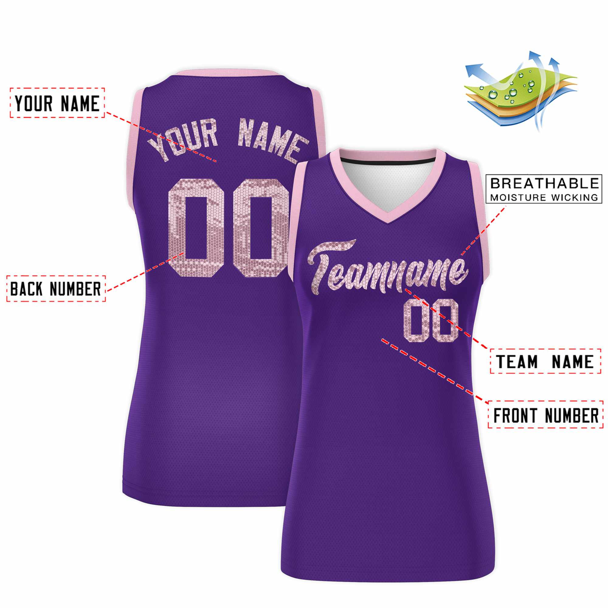 Custom Purple Light Pink Women Basketball Jersey Dress