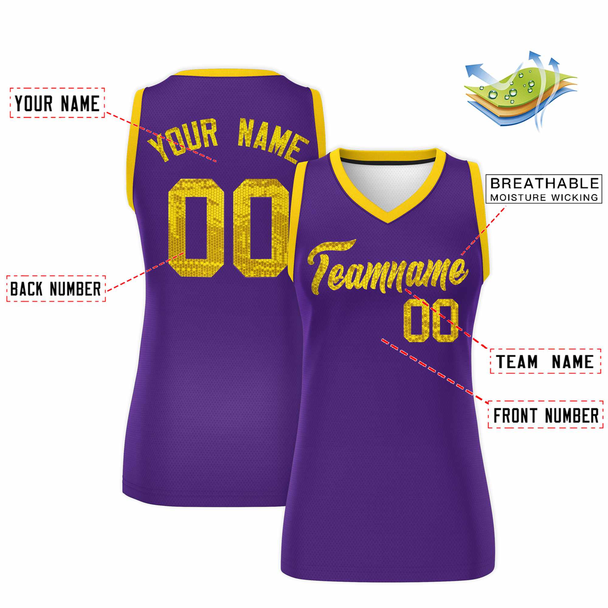 Custom Purple Gold Women Basketball Jersey Dress