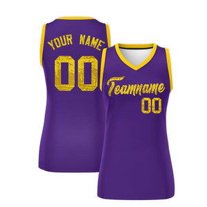 Custom Purple Gold Women Basketball Jersey Dress