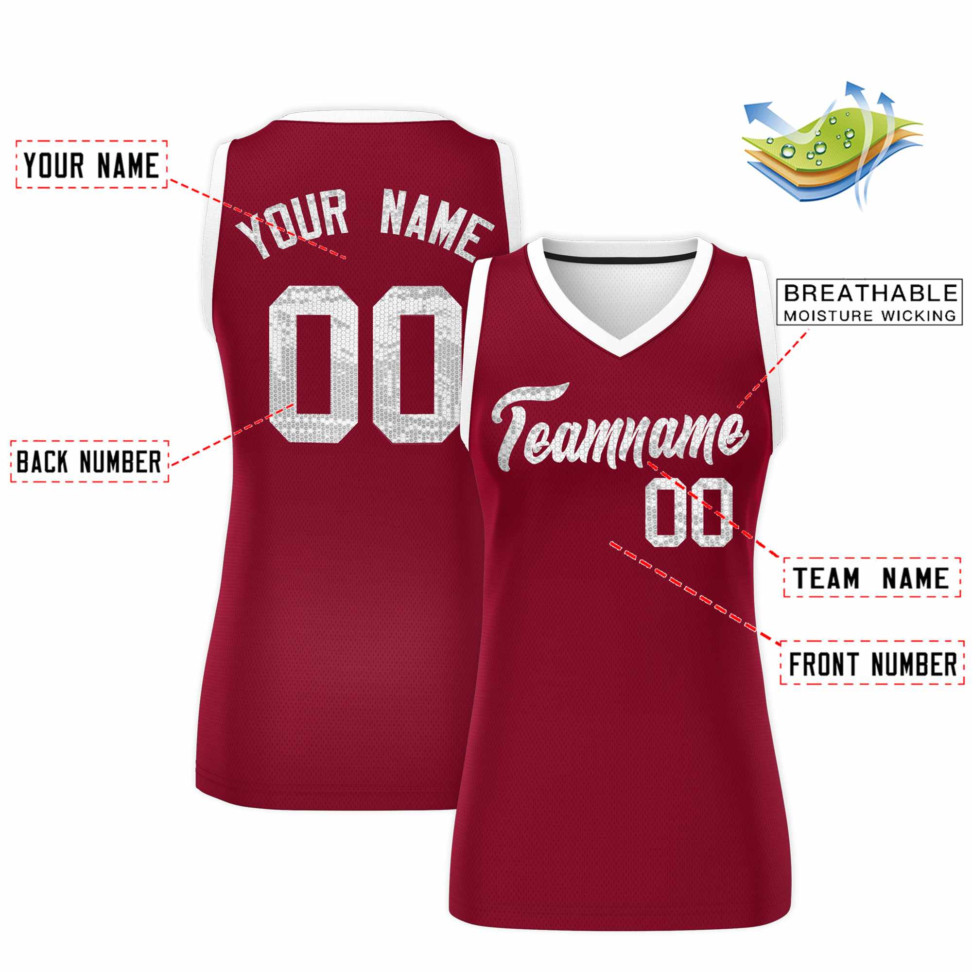 Custom Crimson White Women Basketball Jersey Dress