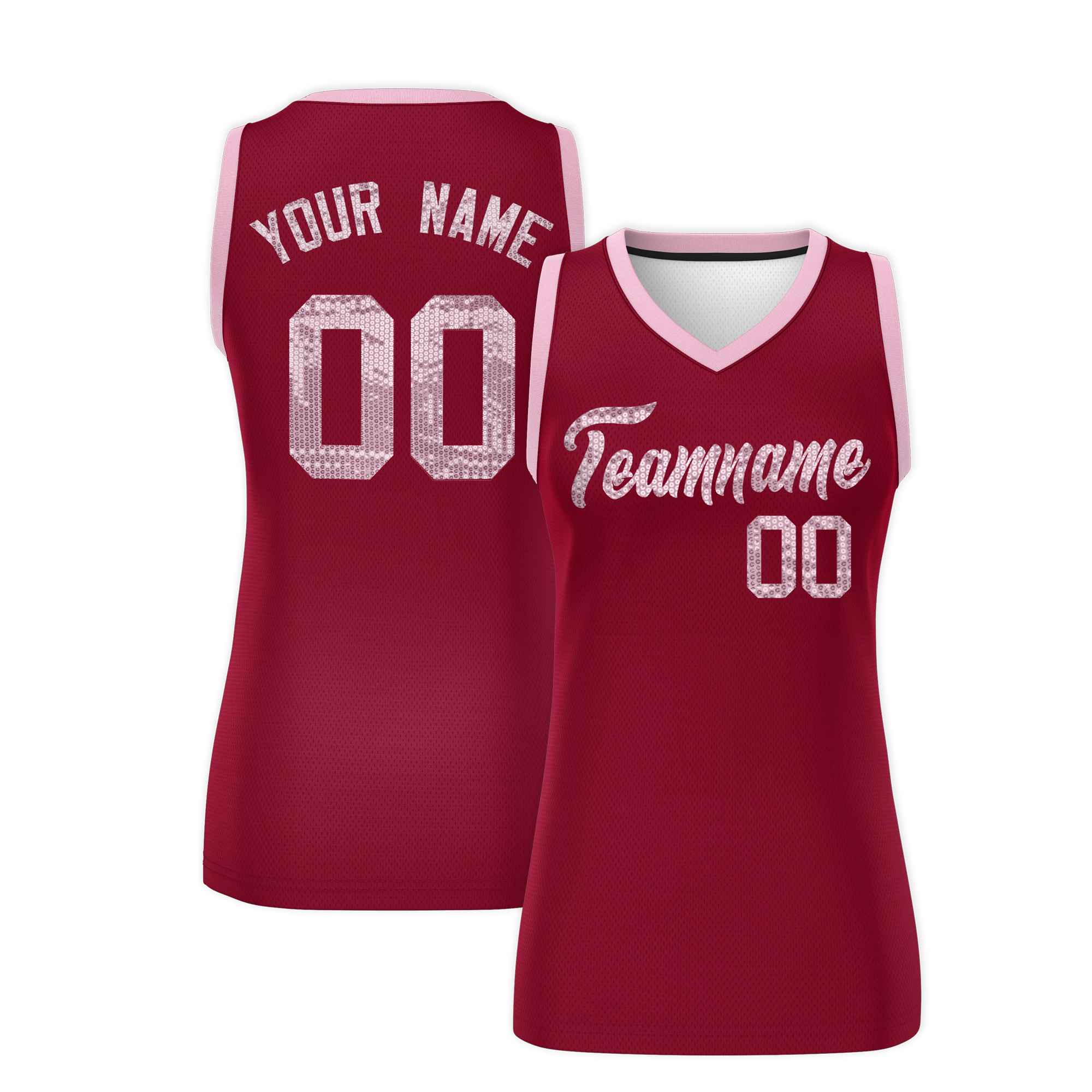 Custom Crimson Light Pink Women Basketball Jersey Dress