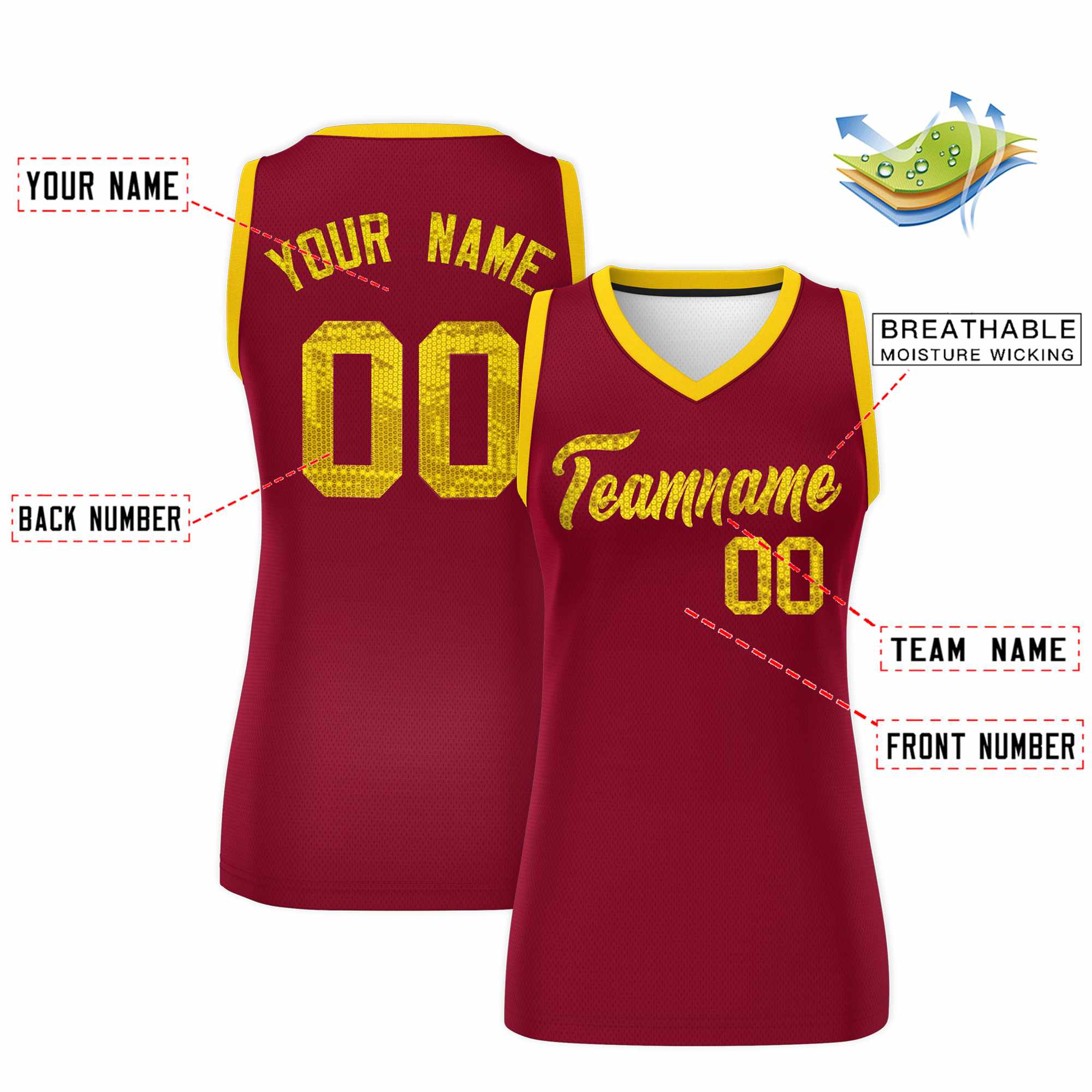 Custom Crimson Gold Women Basketball Jersey Dress