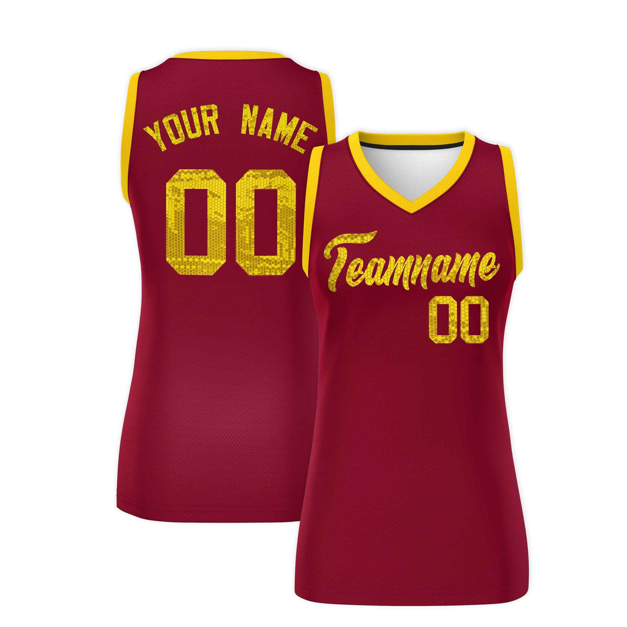 Custom Crimson Gold Women Basketball Jersey Dress