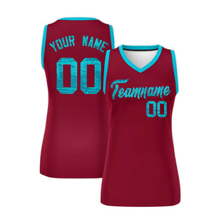 Custom Crimson Sky Blue Women Basketball Jersey Dress