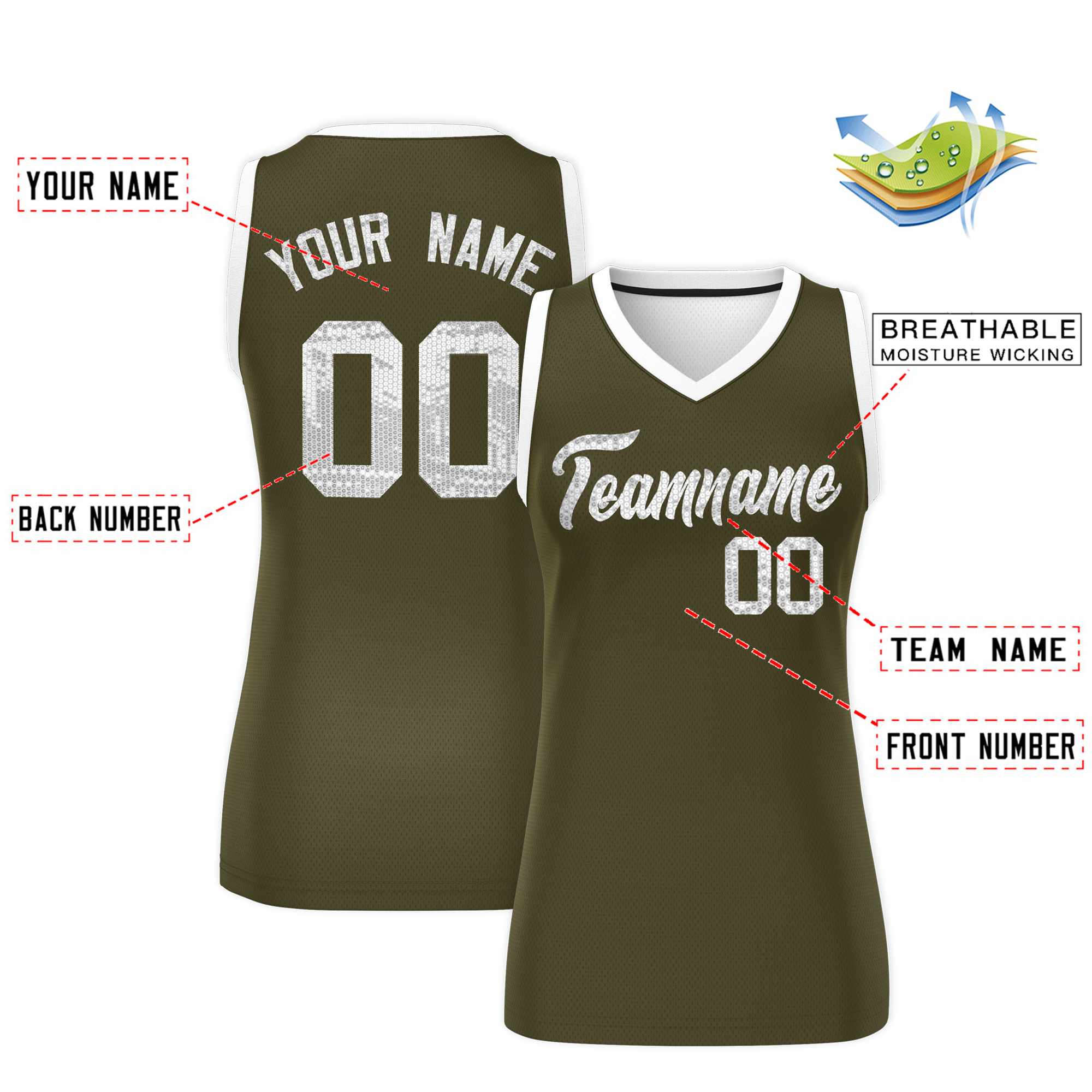 Custom Olive White Women Basketball Jersey Dress